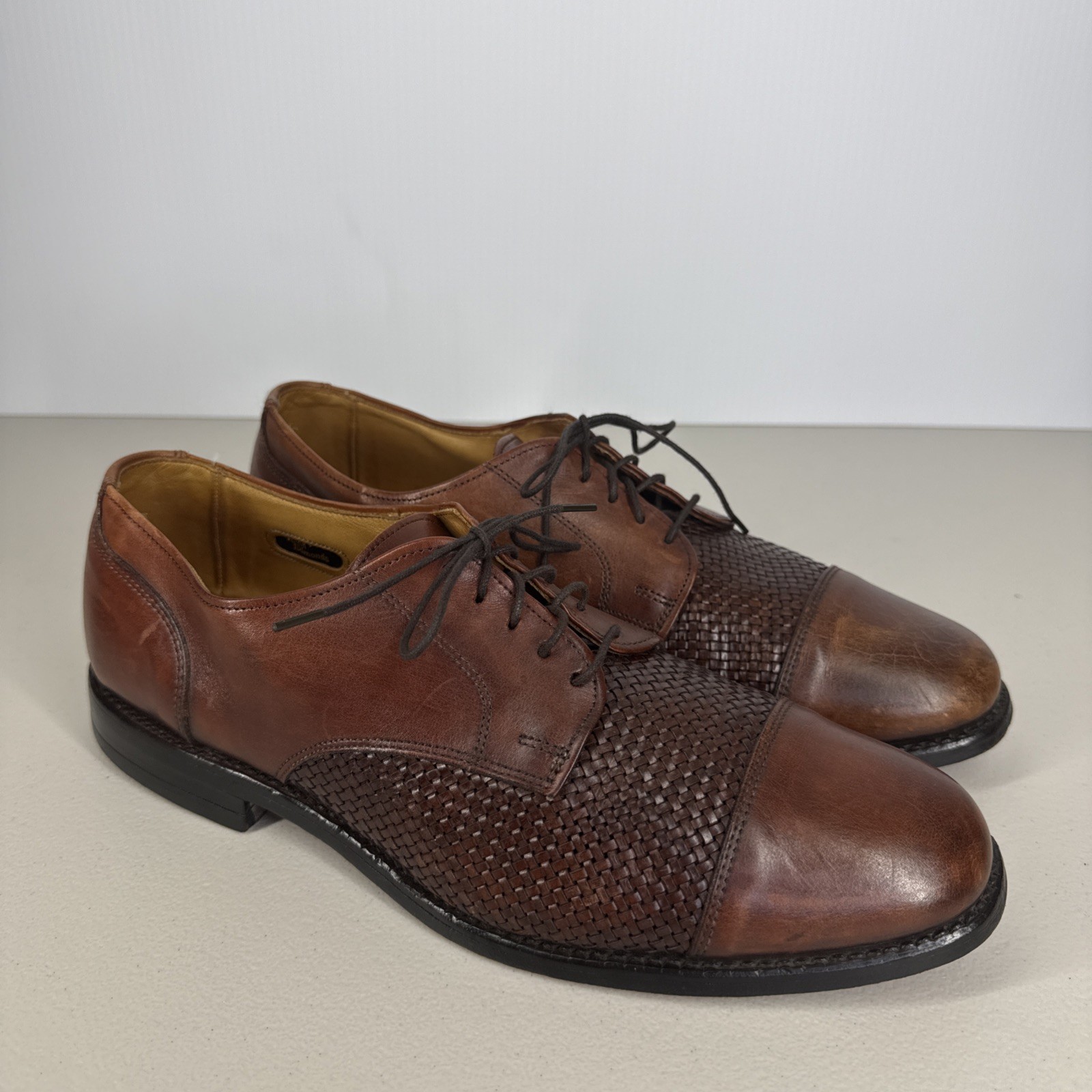 Allen Edmonds LAUDERDALE 9 D Shoe Trees Woven Leather Shoes Oxfords Cognac