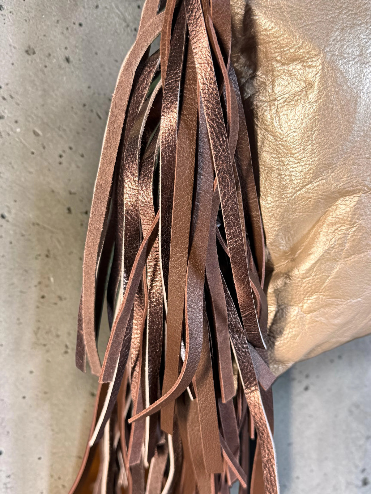 Sharif Rare SAMPLE Metallic Champagne Goatskin Fringe Leather Shoulder Bag