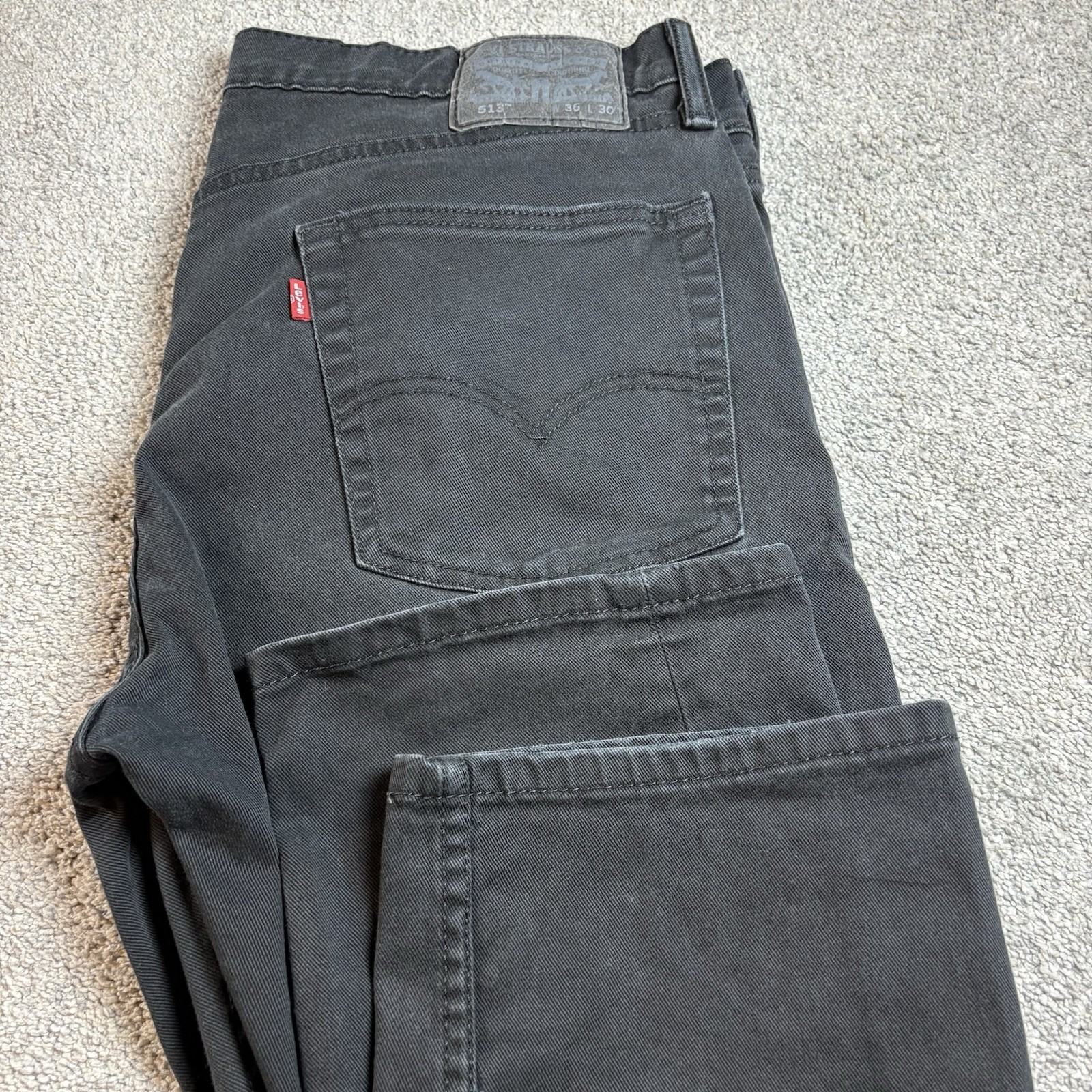 Levi’s 513 Jeans Mens 36×30 Slim Straight Black Dark Wash Denim Fit 36×29