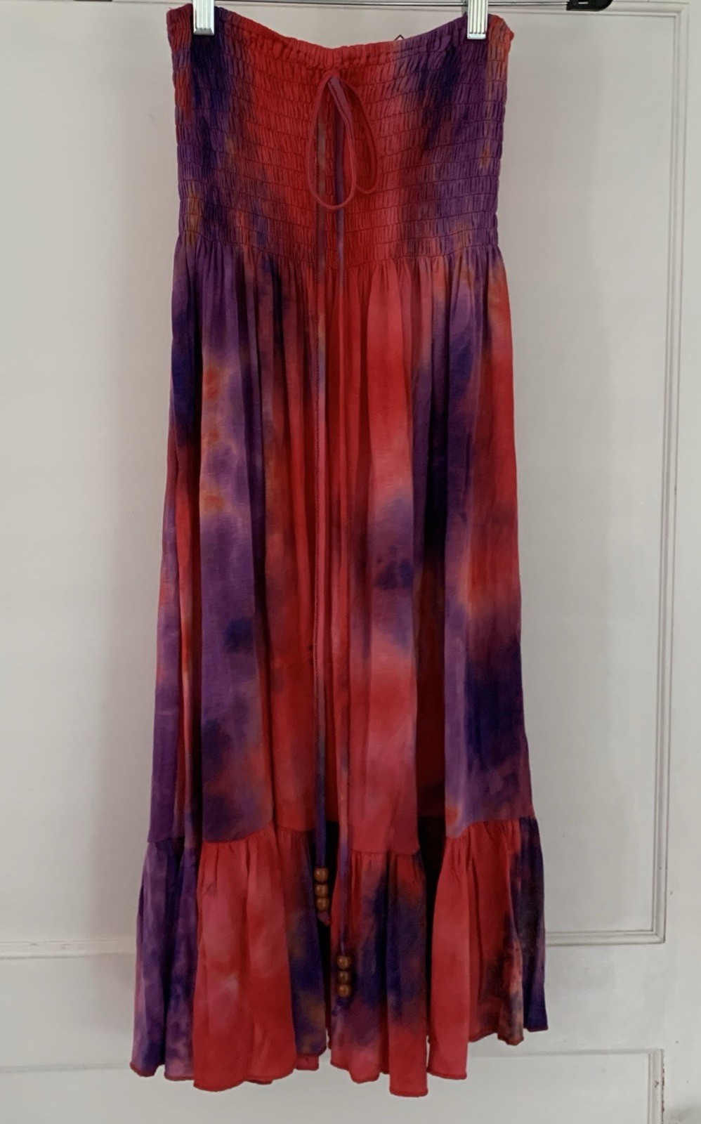 India Boutique XS Tie Dye Elastic Top Knee Length Dress Reds/purples Ruffle
