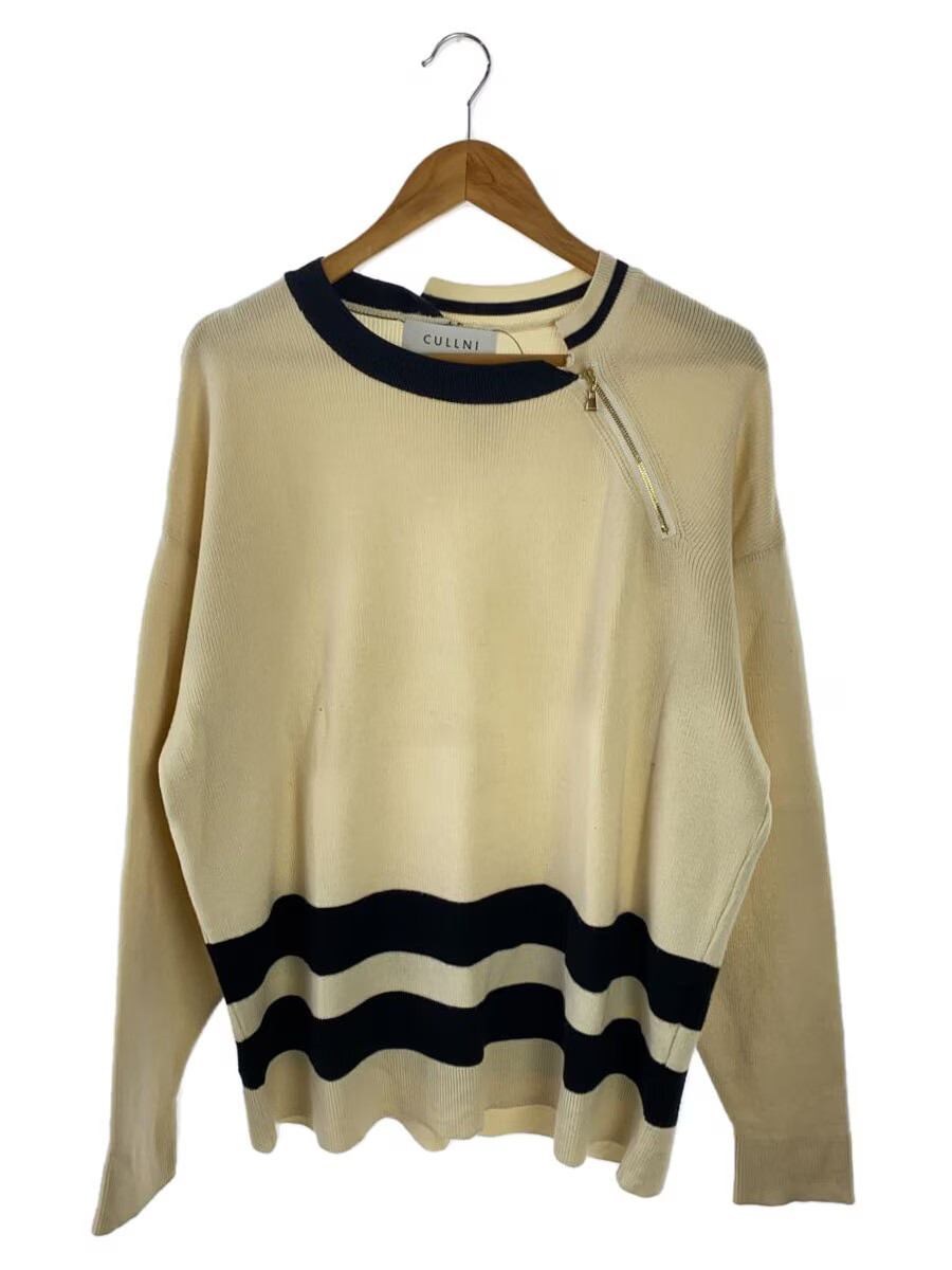 CULLNI Knit Sweater (Thick) 1 Wool BEG 23-AW-042 Neck Zip Line Knit Cuffs