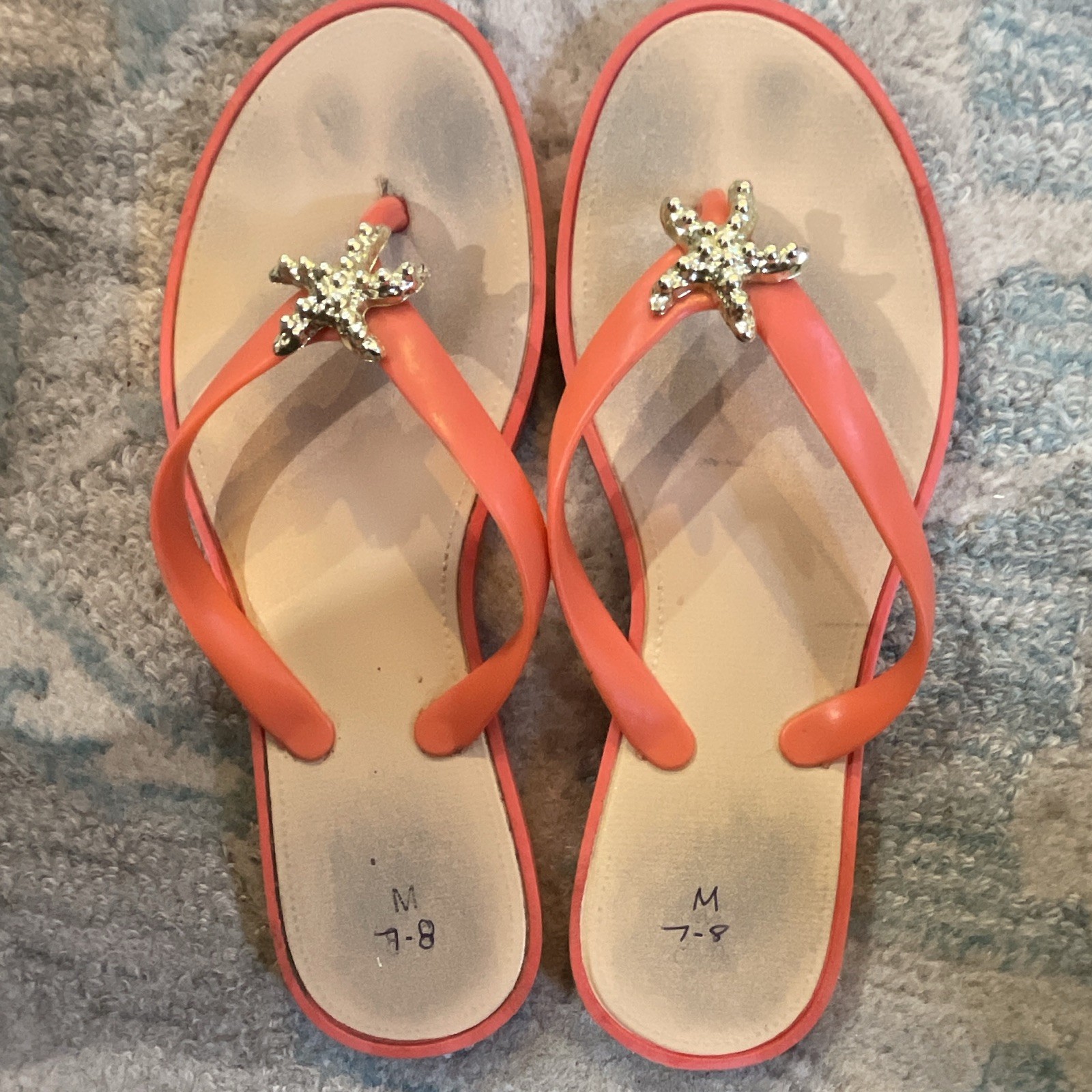 Women’s Bobbie Brooks Coral Flip Flop Sandals Slip-On Starfish Accent Casual 7-8