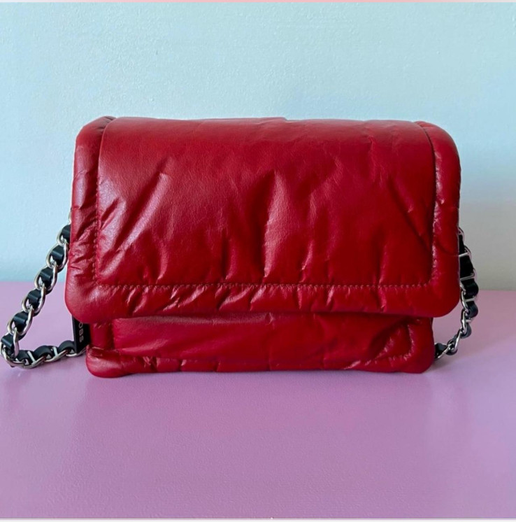 Marc Jacobs mini pillow bag, cranberry red. Larger size 7x10x4