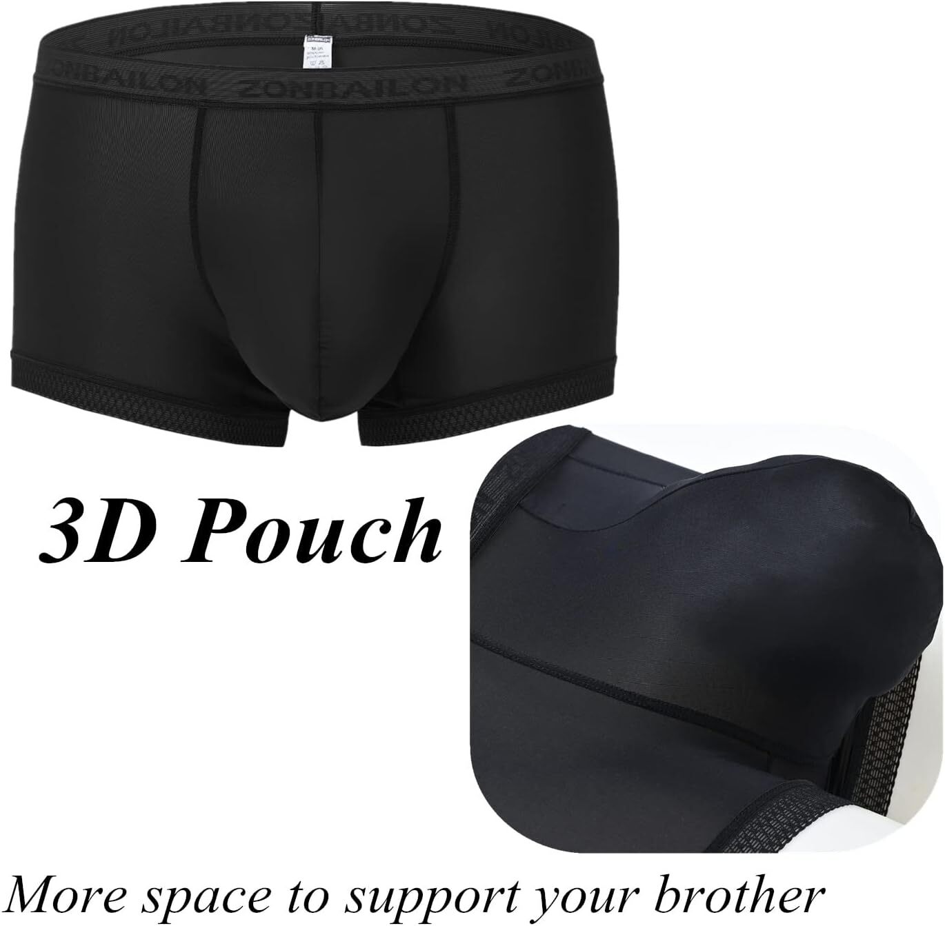 Zonbailon Men’s Ice Silk Boxer Briefs Transparent Stretch See-Through Underwear