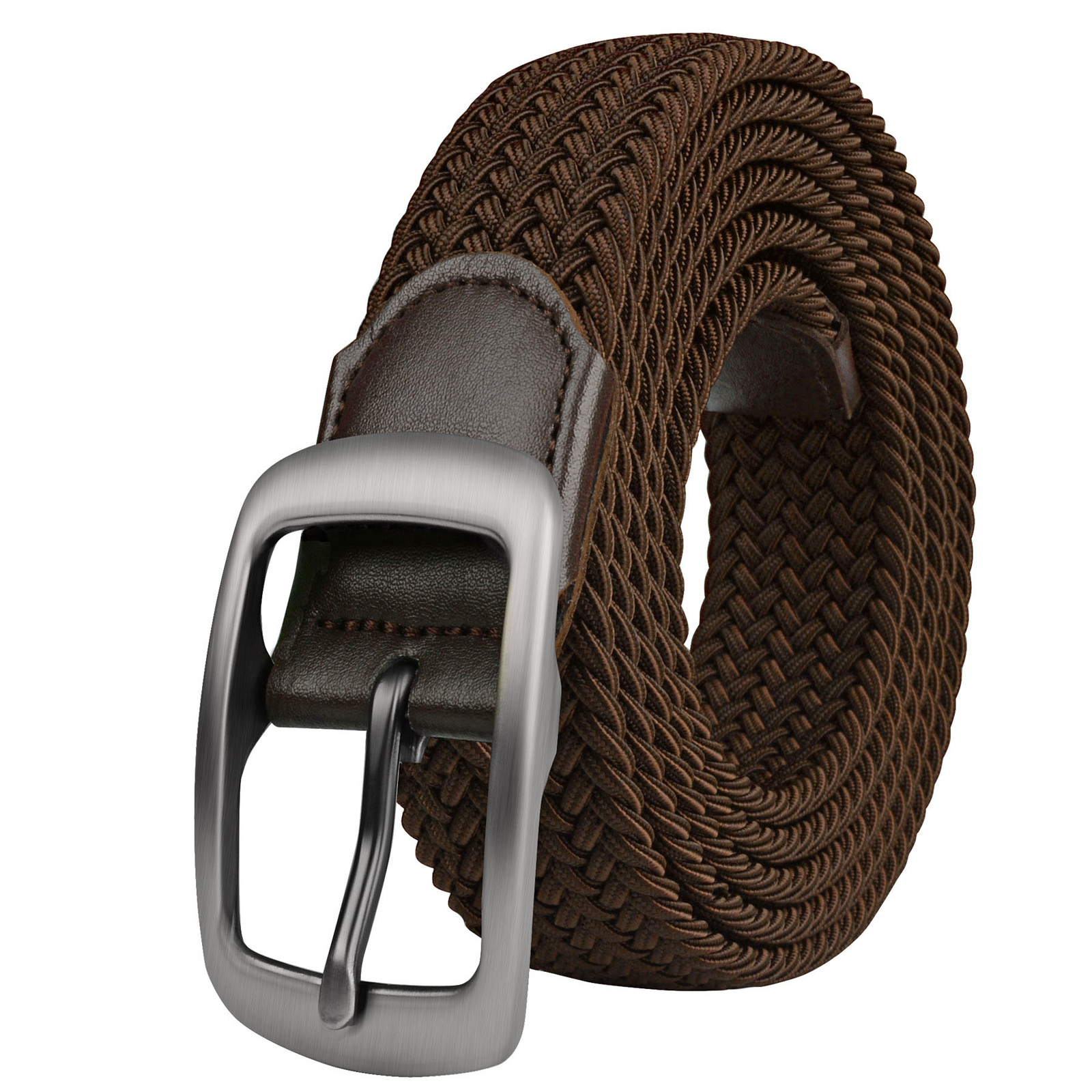 Belt Elastic Stretch Woven Braided for Men Women Plus Size Black Square Business