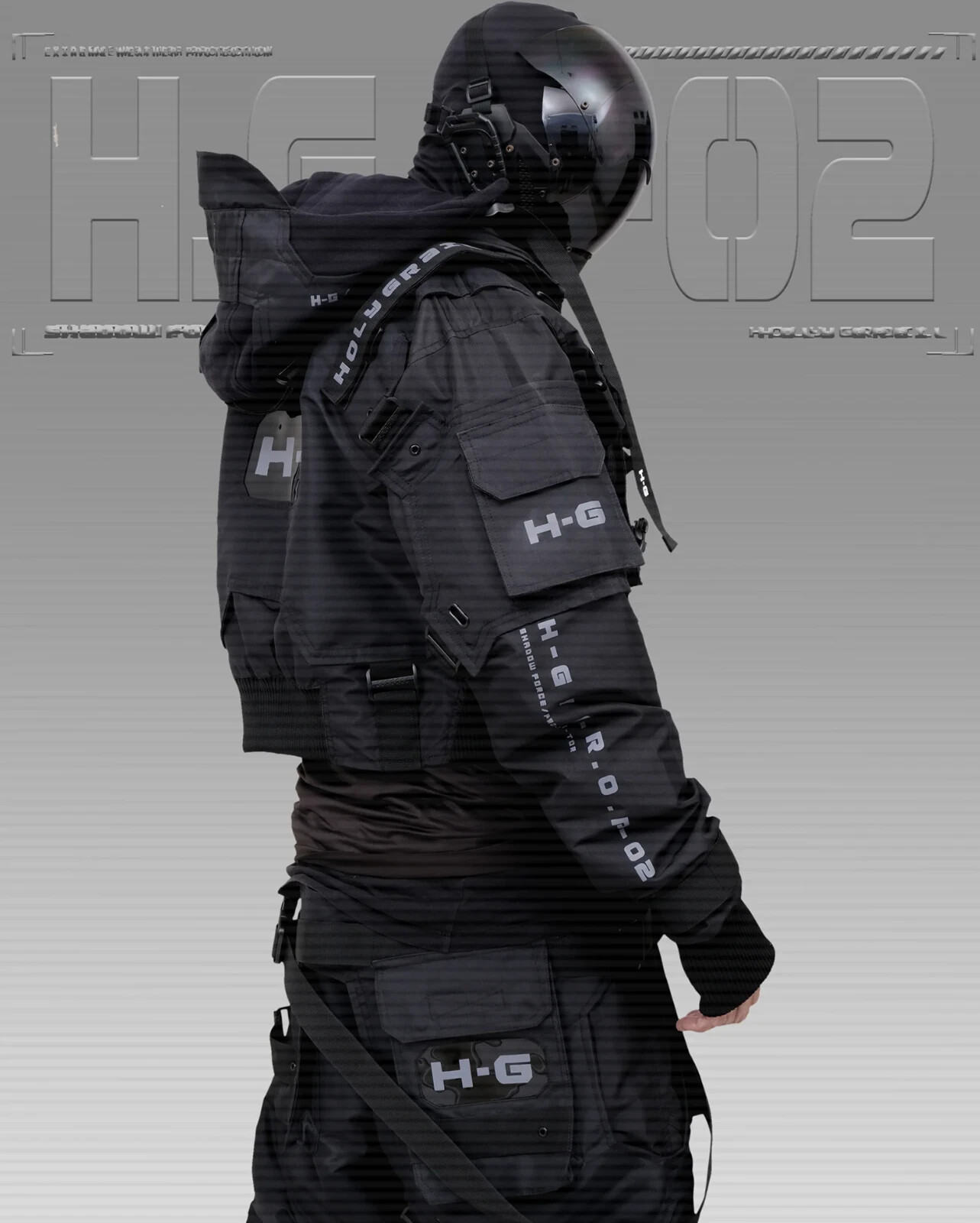 Men’s Techwear Black Jacket Hoodie Full Zip Buckle Holygrail H.G.C-02/BLK