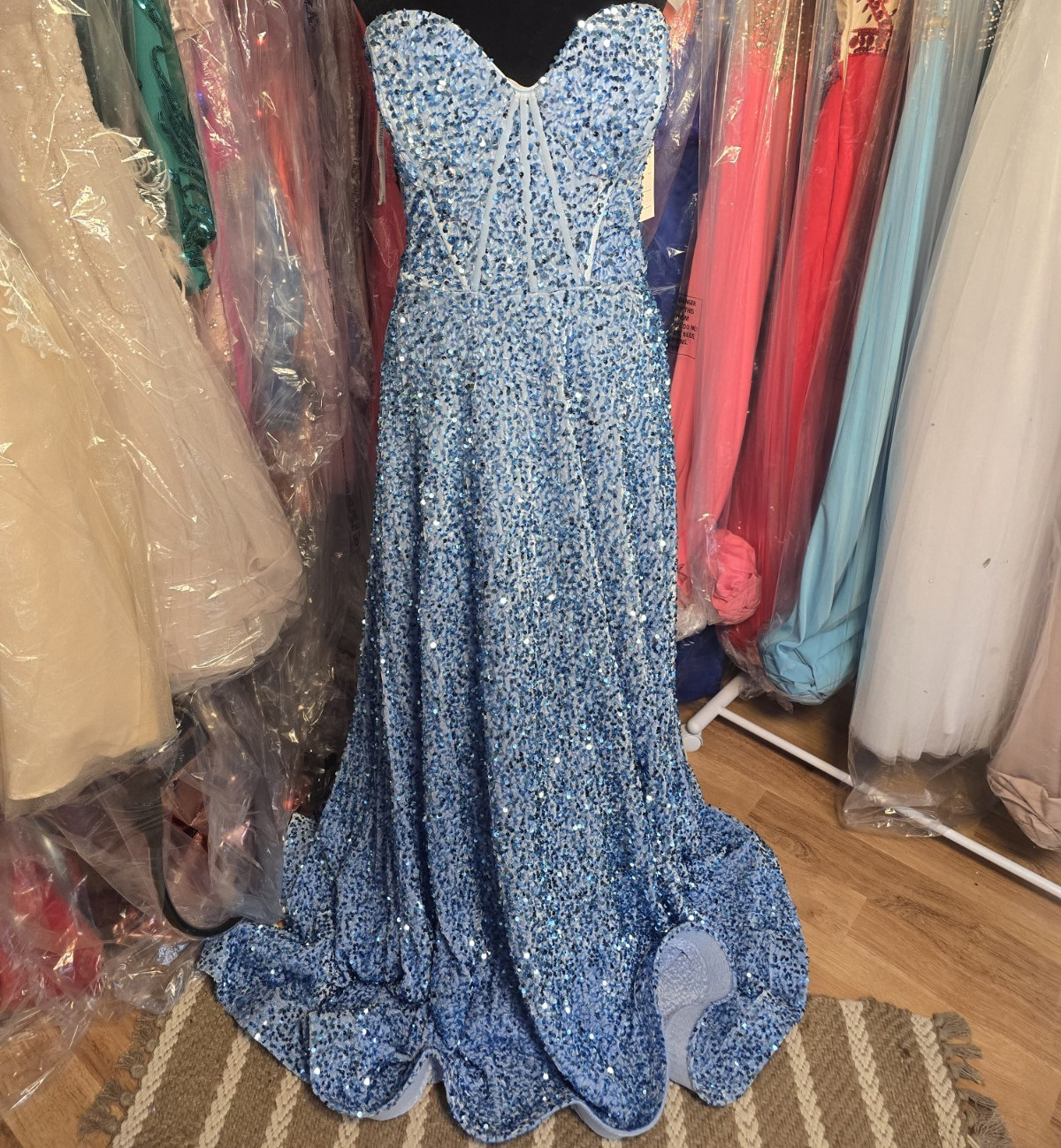 Sophia Thomas Blue Sequin Strapless Sweetheart Long Gown Dress Plus Size 18