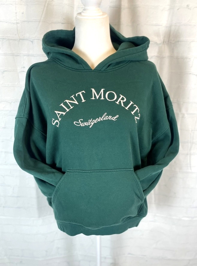 Saint Moritz Switzerland Emerald Green Pullover Hoodie Adult Size L H&M Divided