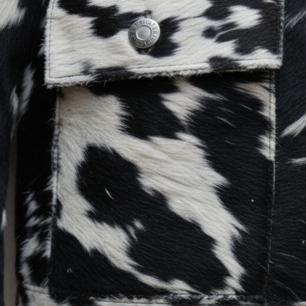 Handmade Hair-On Leather Coat, Western Spotted Fur Jacket, Button-Up Statement