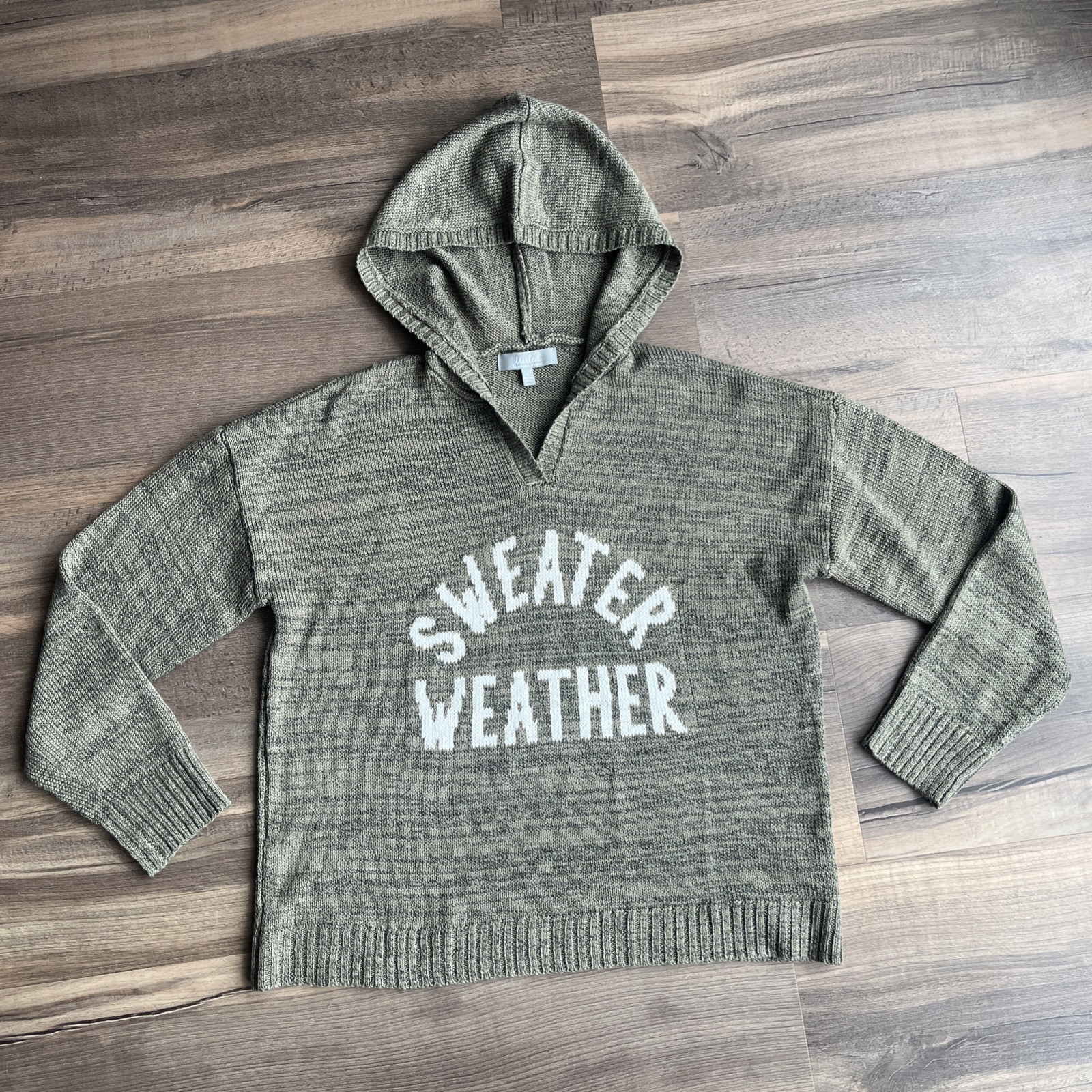 Marled Reunited Knitted Pullover Hoodie Sweater Weather Olive Green Large