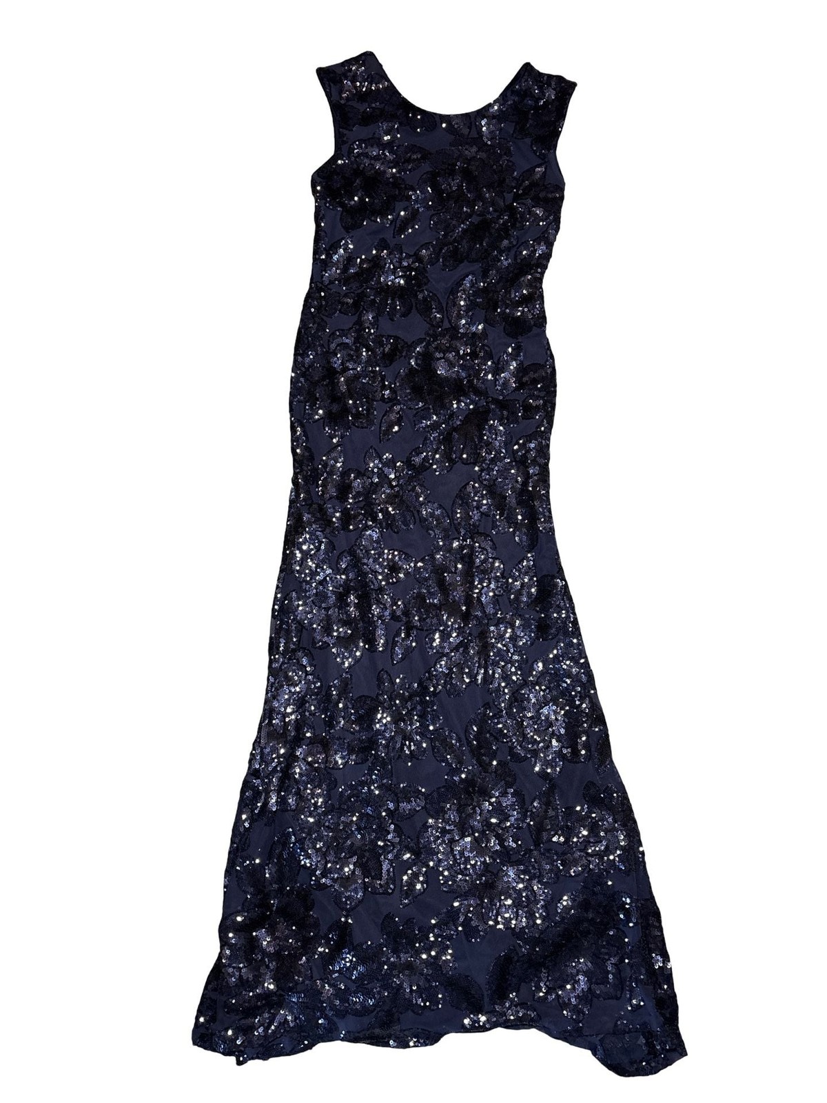 Frank Lyman Montreal Sequin Floral Maxi Gown Dress Navy Size Medium M Fall 2024