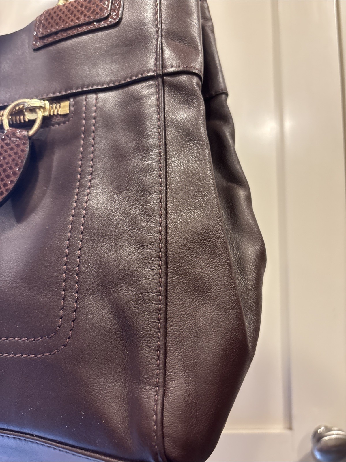 Coach Penelope Leather Carryall Snakeskin Accent Turn lock Bag F16531
