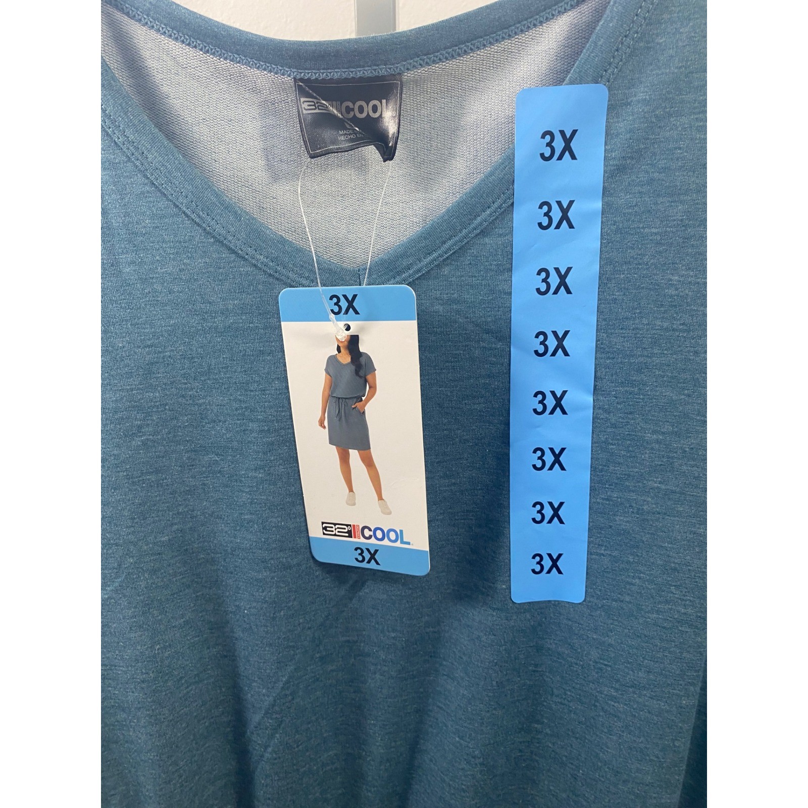 32 Degrees Cool Womens 3X Teal Blue Knit VNeck Drawstring Waist Pocket Dress NWT