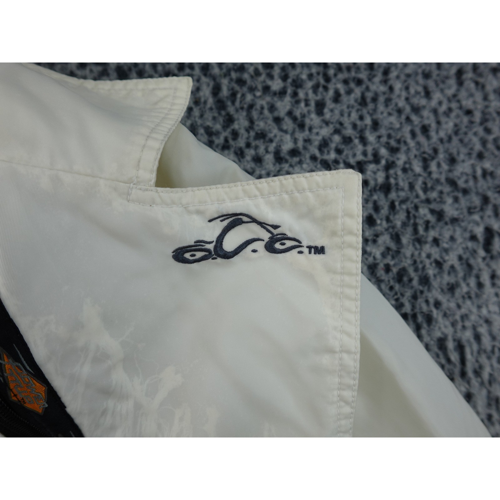 Orange County Choppers Moto Jacket Womens Medium White Good Flame Embroidered