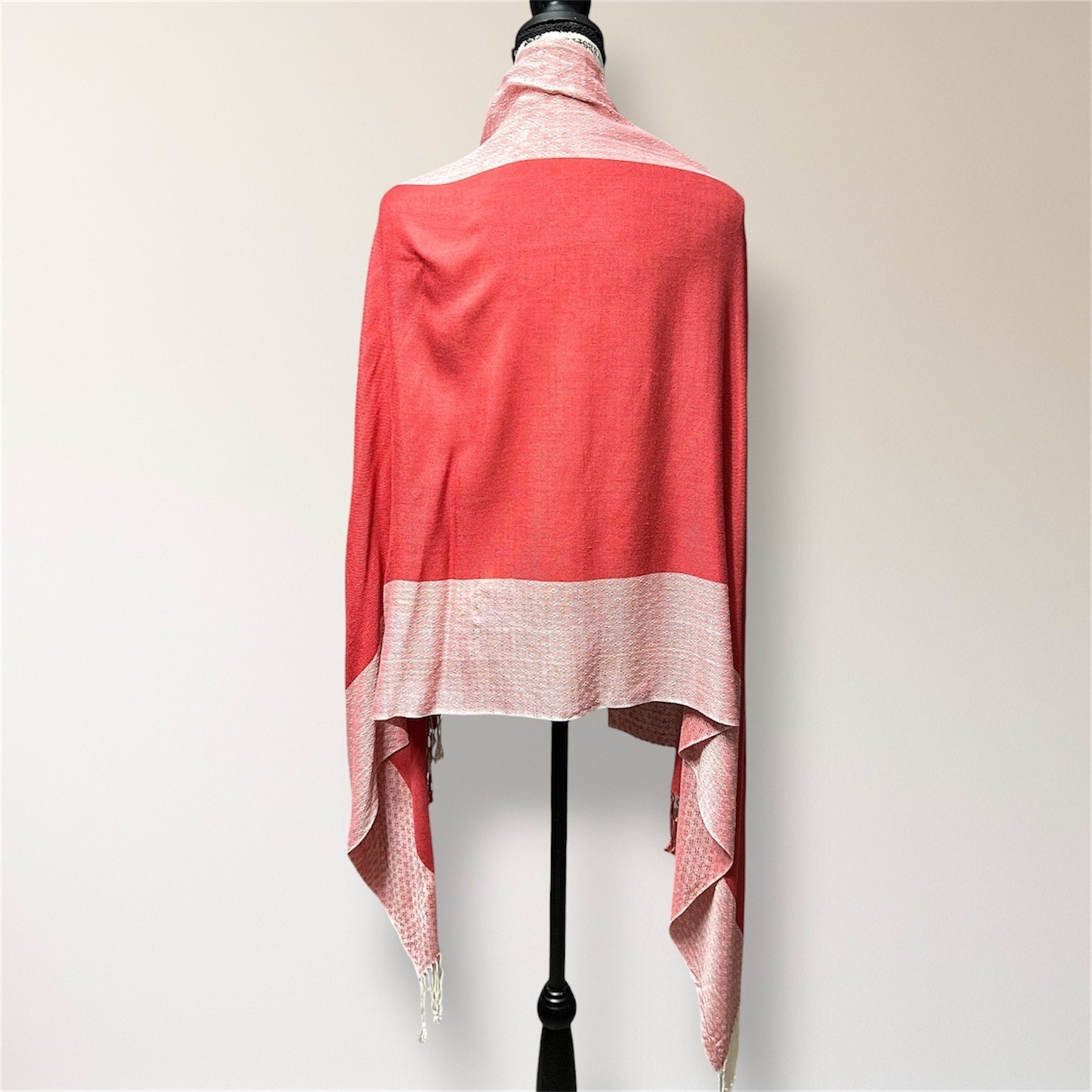 Pashmina 100% Pashmina Jacquard Fringe Shawl Wrap Pink Coral Reversible Travel