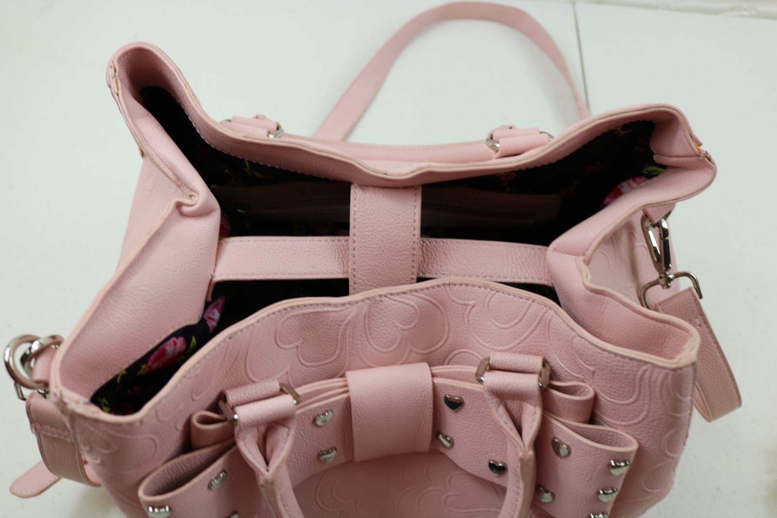 Betsey Johnson XO Mona Blush Heart Studded Handbag Crossbody