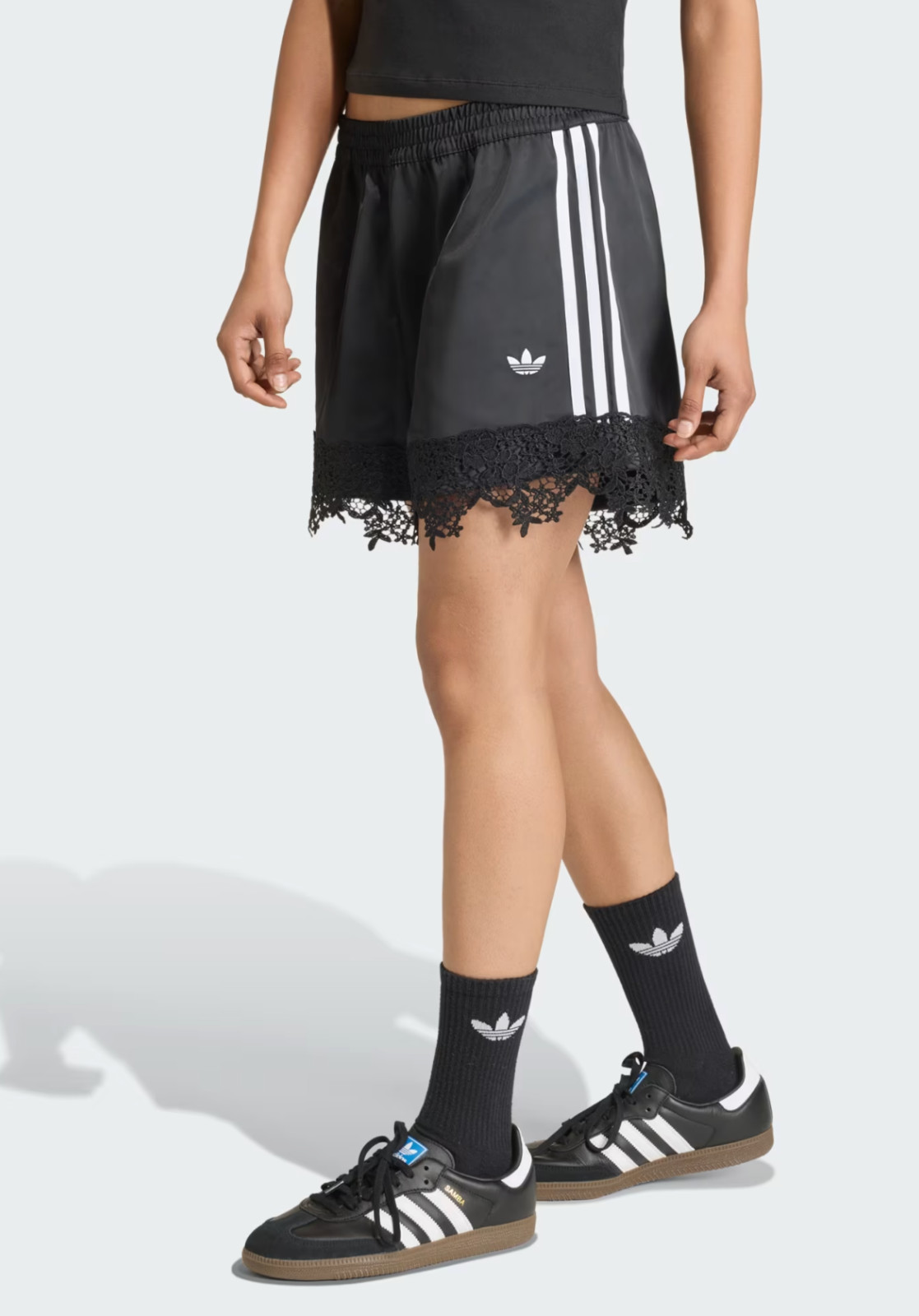 NWT Adidas Originals Satin Lace Shorts Women AsiaFit LD1813 Black_Tracking
