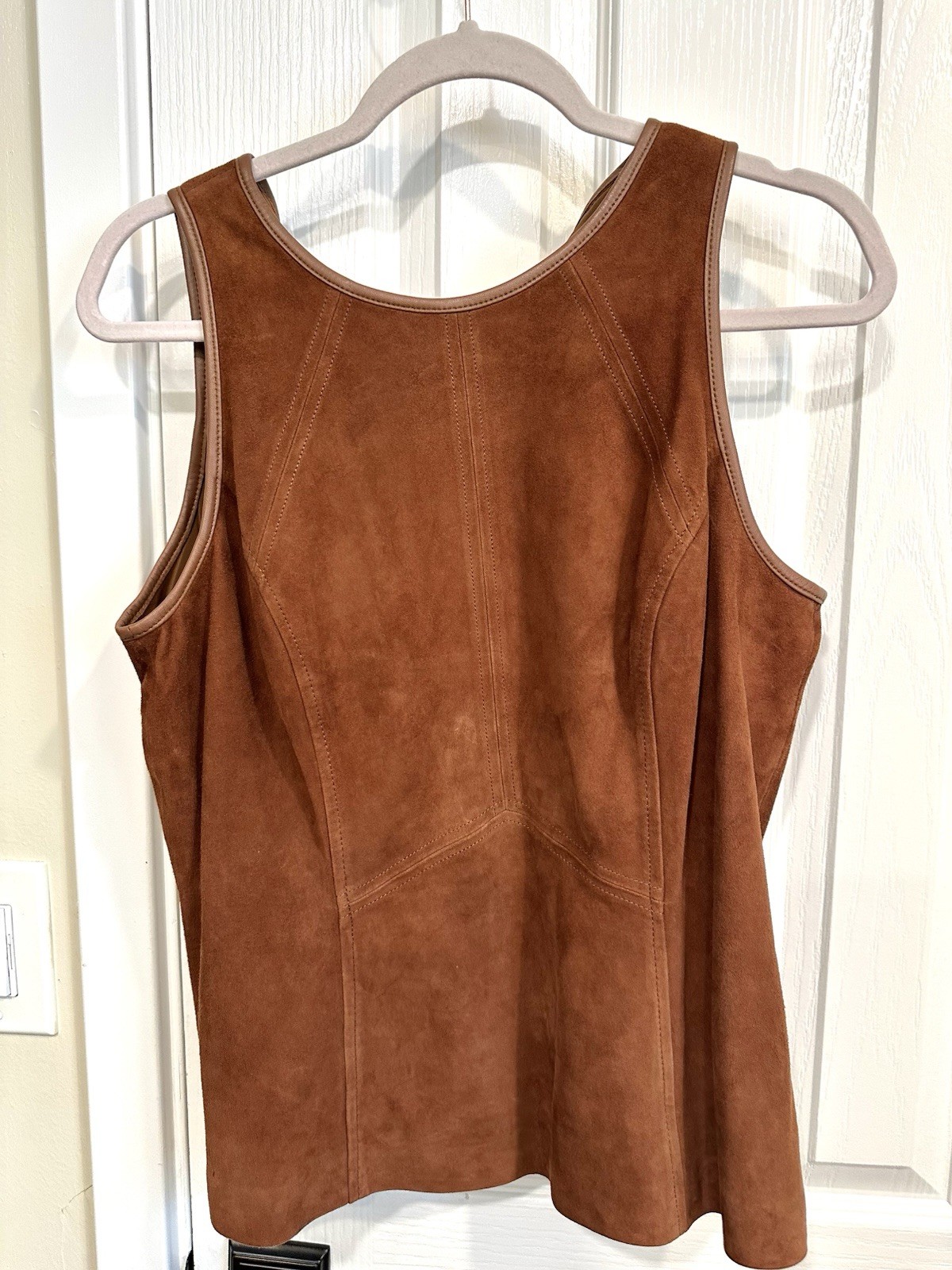 WHBM White House Black Market Genuine Leather Janelle Bodice Top Whiskey 10 NWT