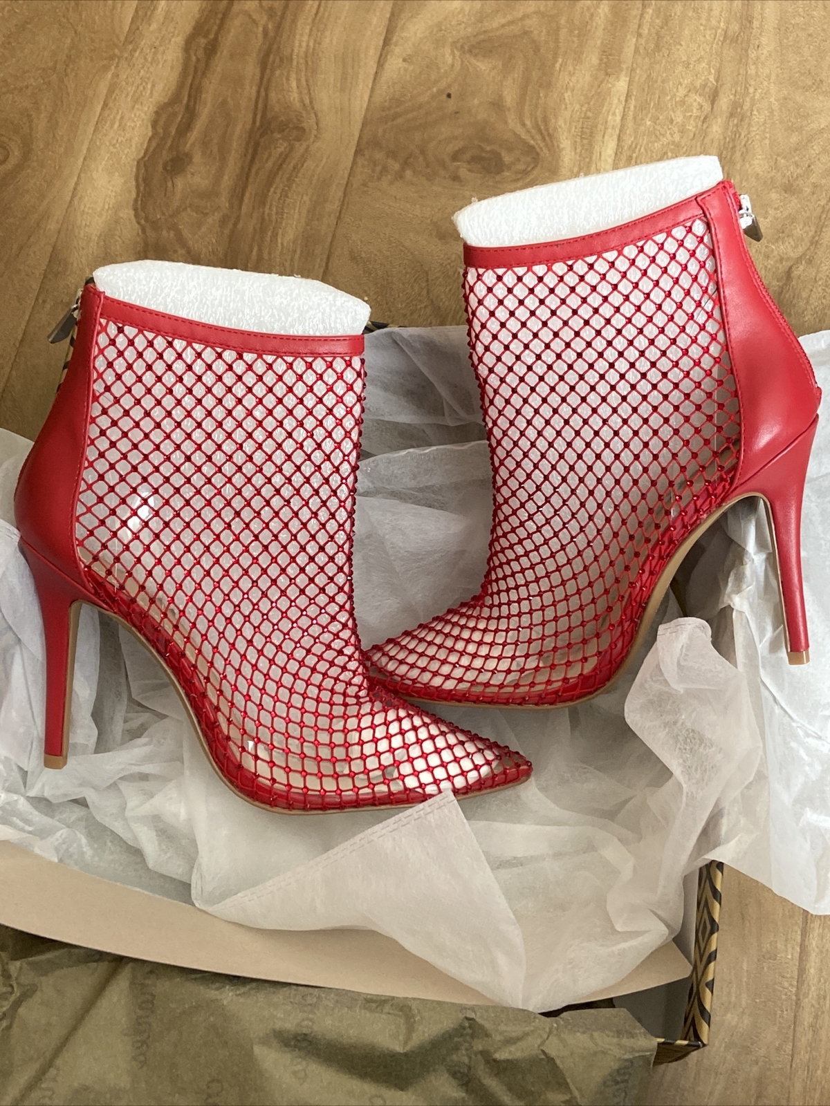 CHARLES BY CHARLES DAVID Rhinestone Mesh Vinyl Heels Fiery Red Women’s Size 7.5