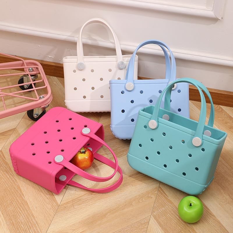 Small Rubber Tote Bag, Lightweight EVA Beach Bag Waterproof Open – PINK