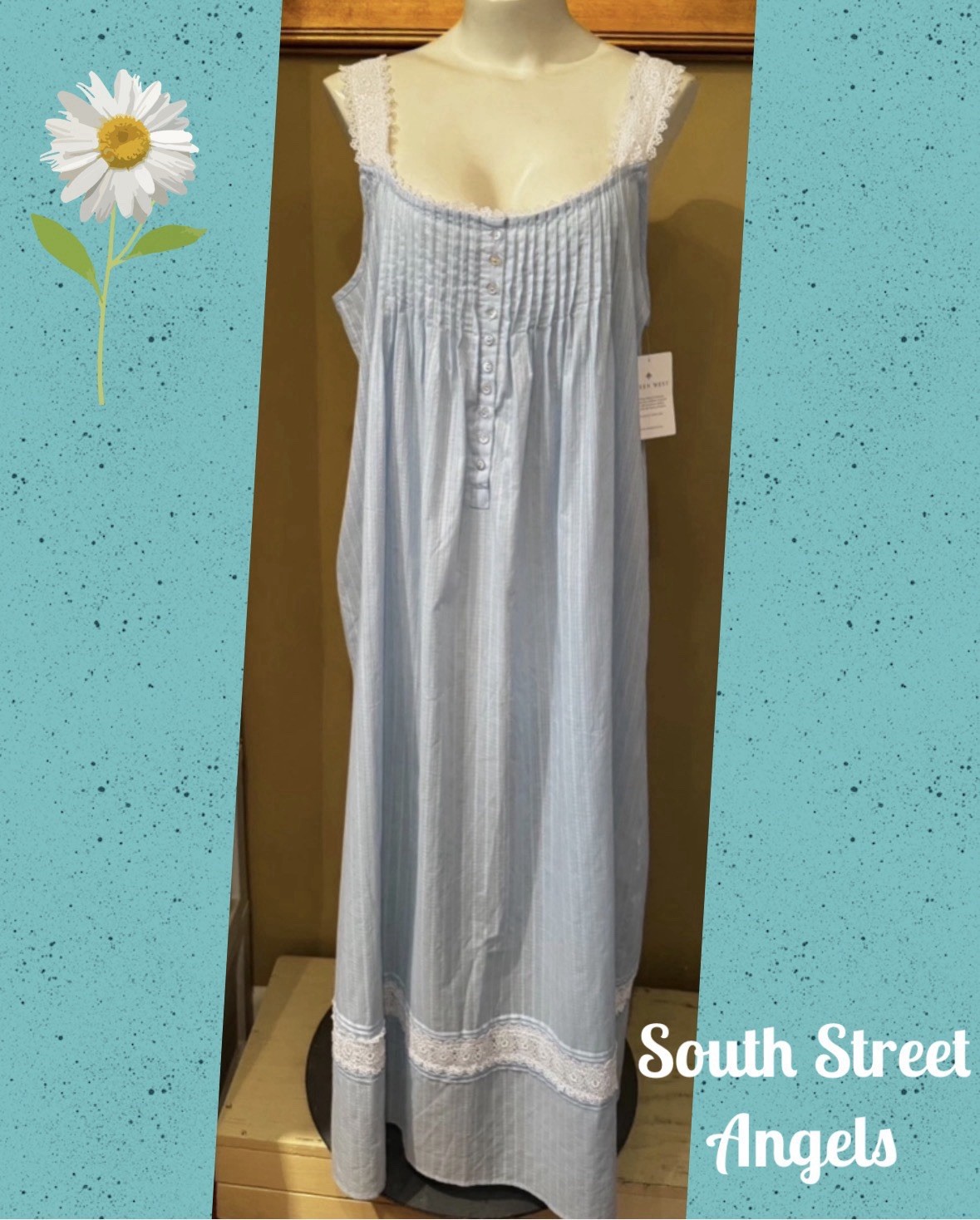 EILEEN WEST E5520079 BLUE DOBBY STRIPE SLEEVELESS COTTON WOVEN NIGHTGOWN MEDIUM