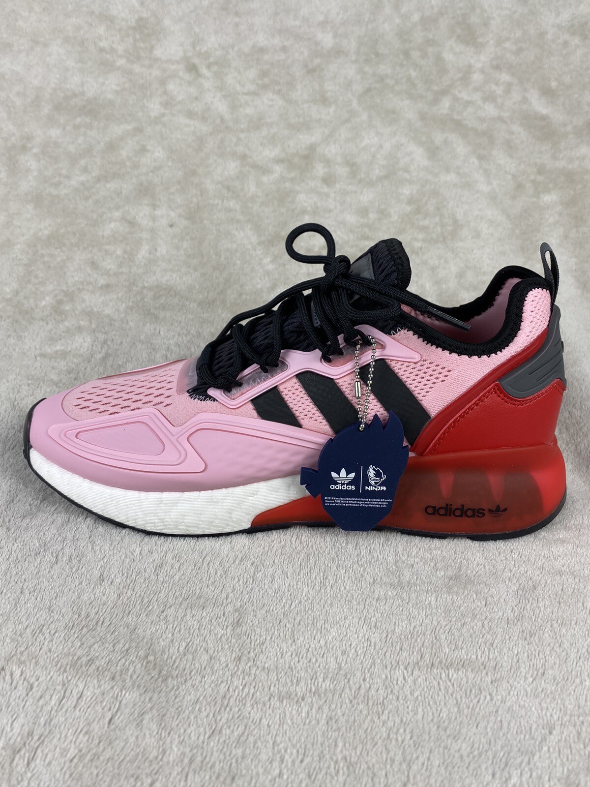 Men’s Size 9 adidas x Ninja ZX 2K Boost True Pink White Core Black Red New