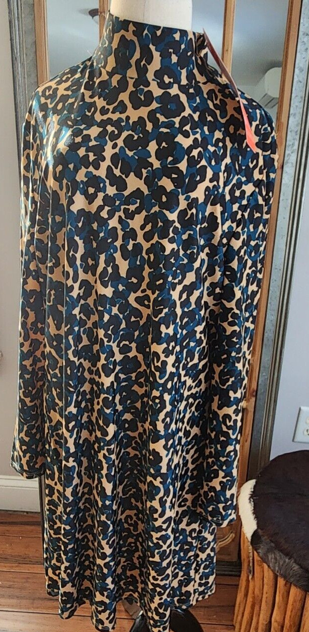 Jude Connally Sz. L Adriana Dress Cheetah Print Spot Black, Blue, Beige $188 NEW