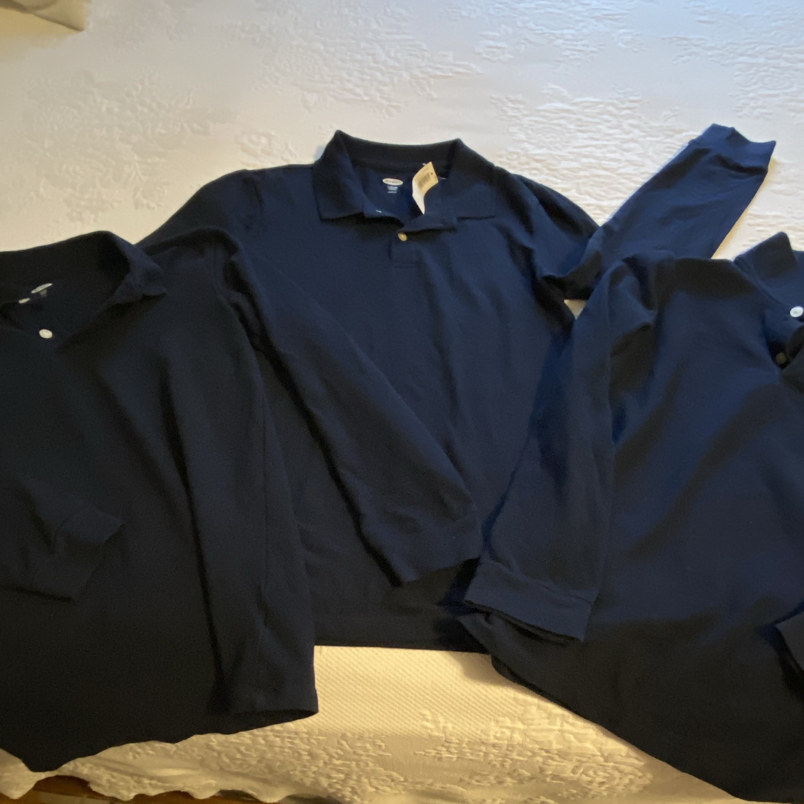 Lot of 3 Old Navy Long Sleeve Navy Polo Shirts Large 10-12