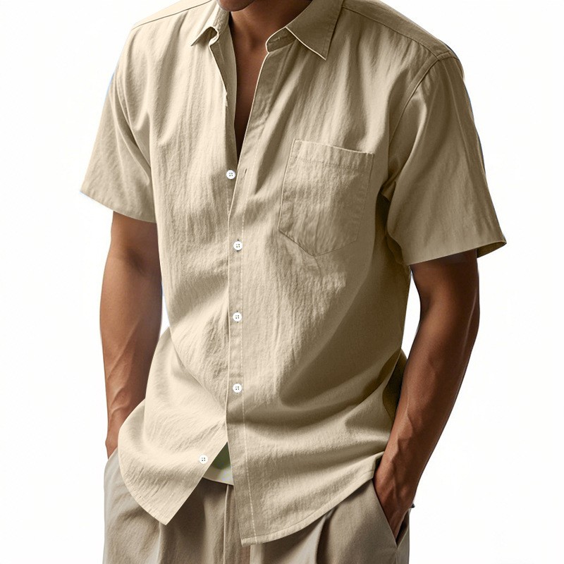 New Solid Color Linen Short Sleeve Casual Shirt