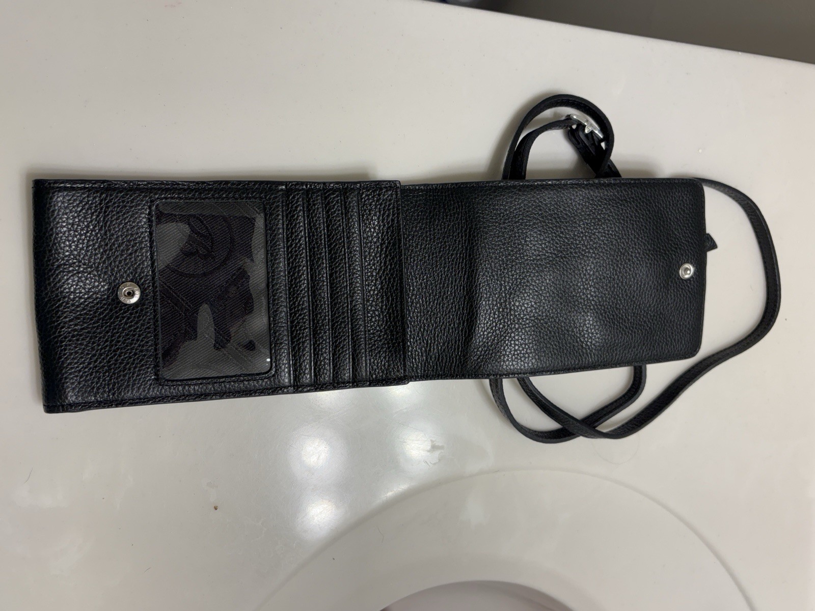 BRIGHTON Interlok Phone Organizer Crossbody Handbag Black Pebble Leather ID Card
