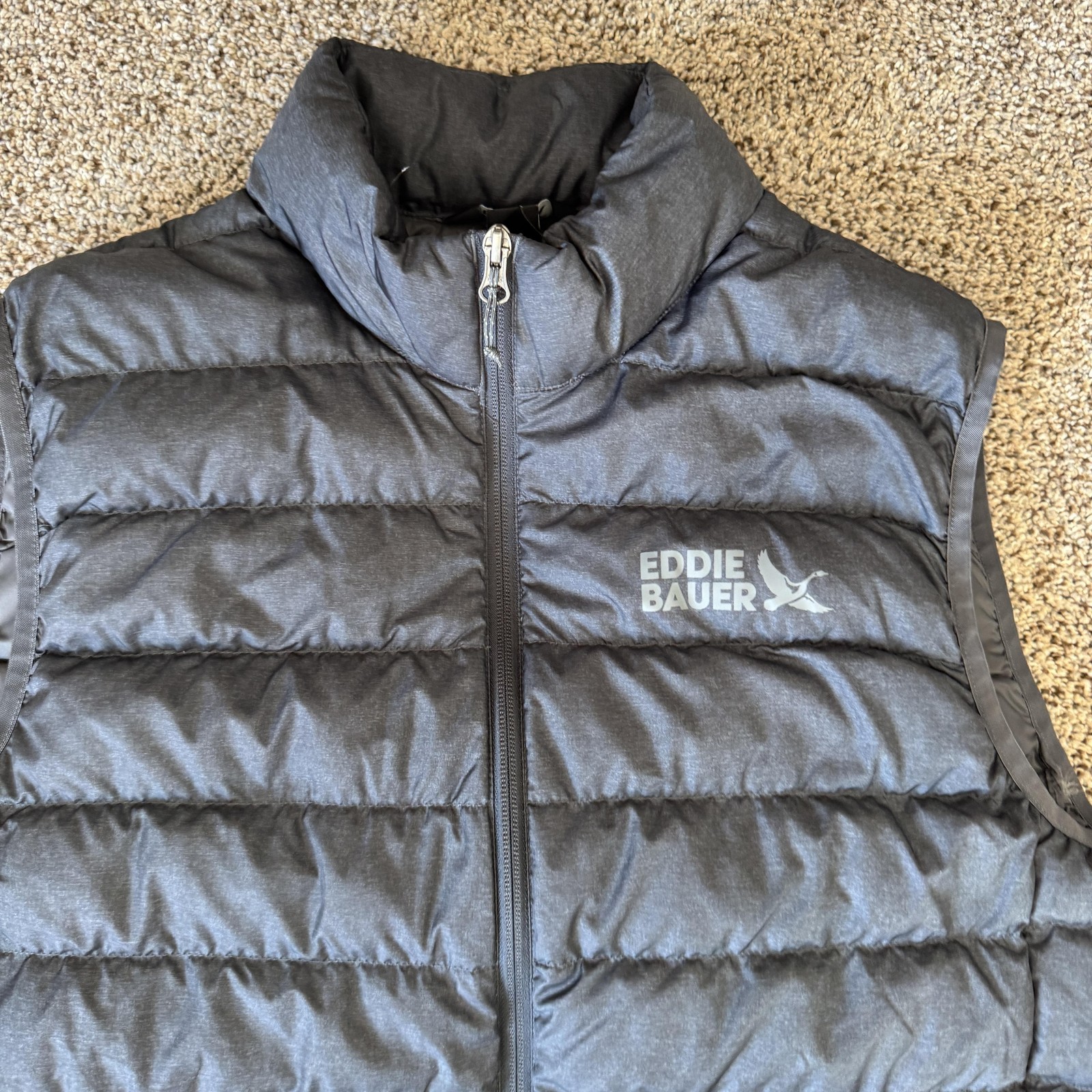 Eddie Bauer Down Vest Mens Large Gray Puffer Quilted 650 Fill Zip Lightweight