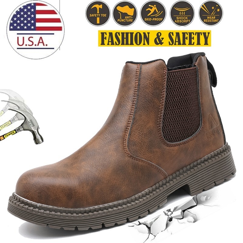 Waterproof Work Boots for Men Slip-on Steel Toe Safety Shoes Sneakers Anti-slip