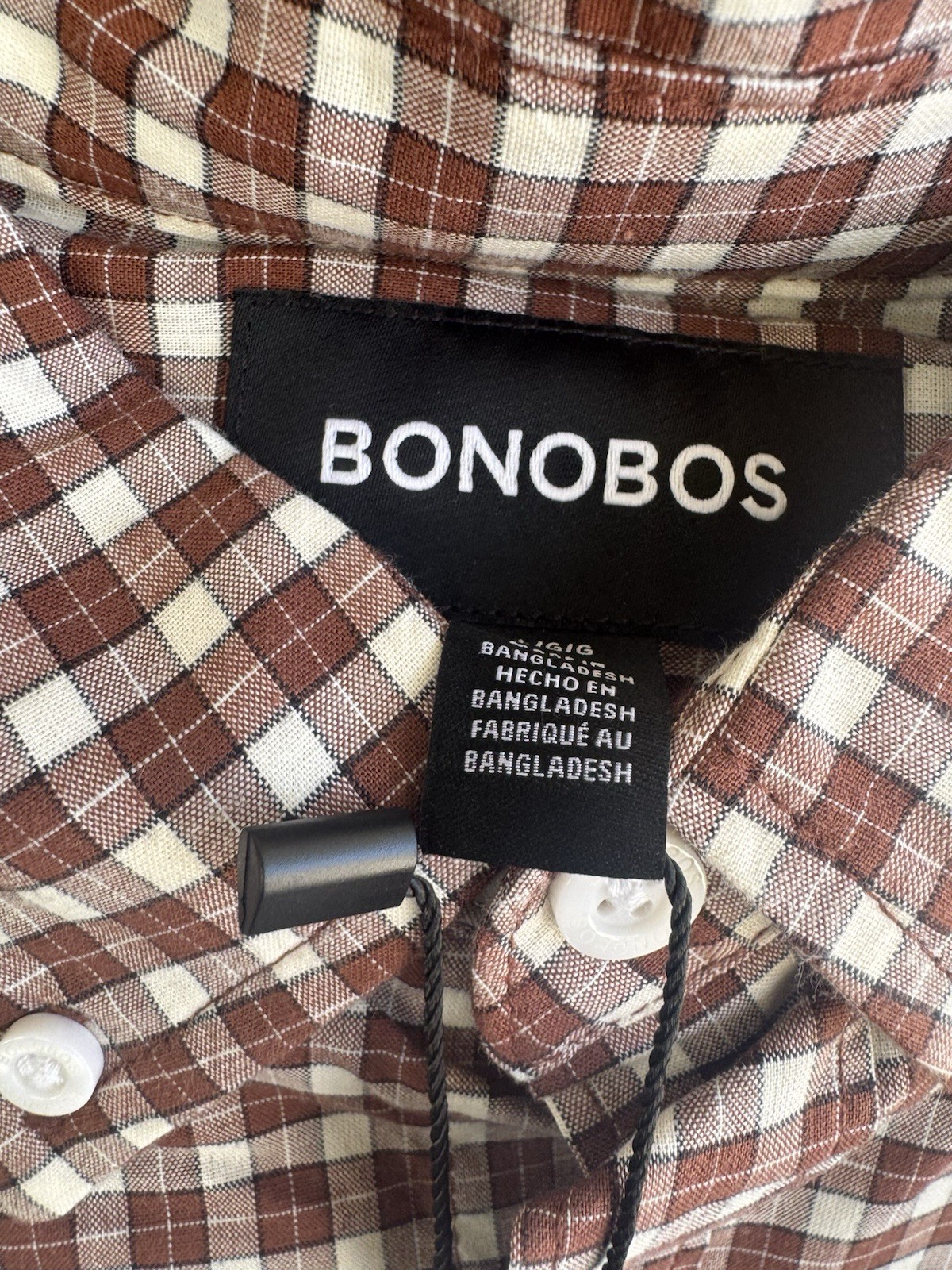 Bonobos Stretch Standard Fit Button Down Shirt – Men’s L – Brown/White Plaid
