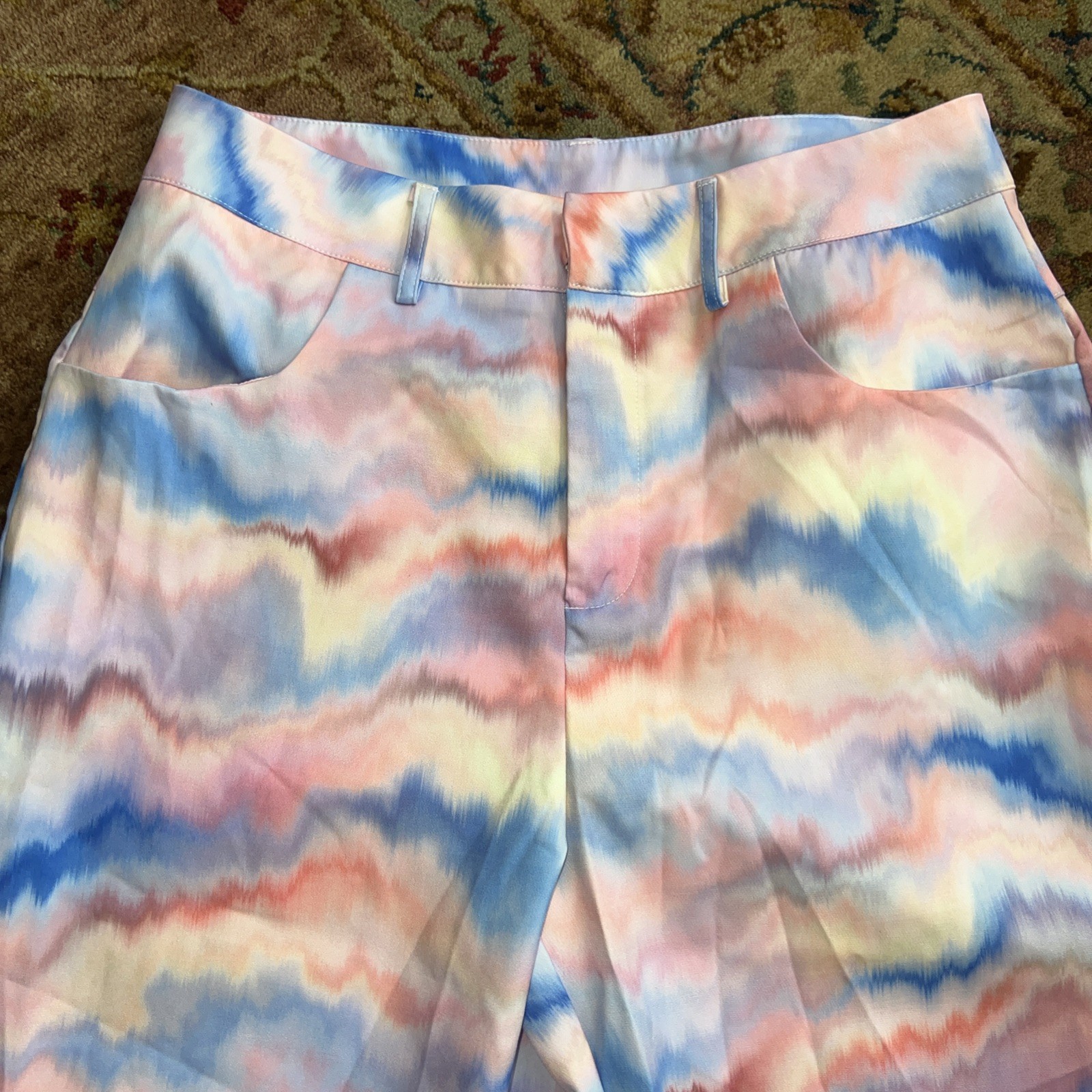 Cider Wide-Leg Pants L Pastel Tie Dye Watercolor Relaxed Flowy Boho Festival
