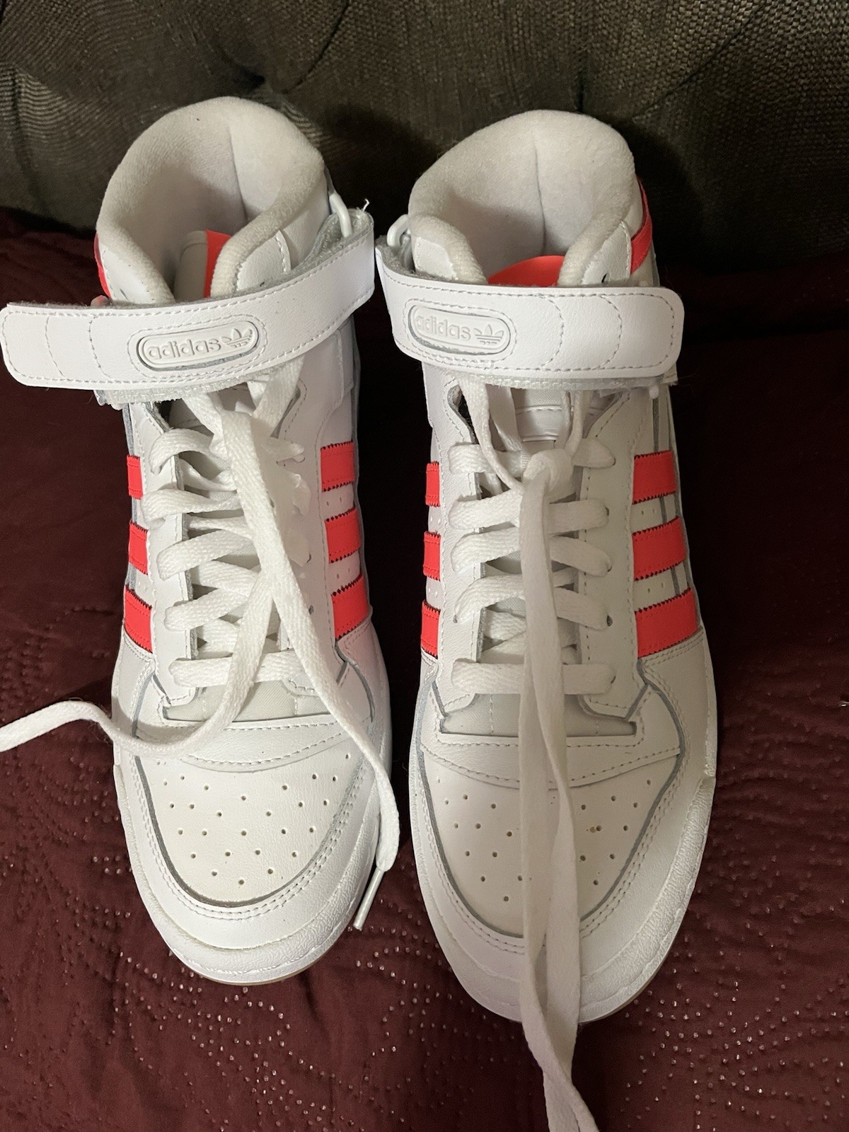 adidas Forum Mid Top Leather Sneakers White/Pink Lace-Up Hook & Loop Gum
