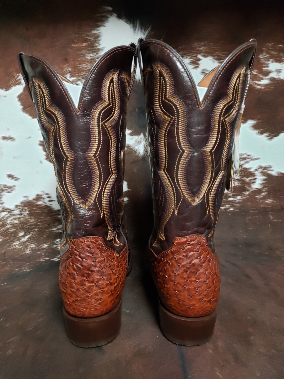 Dan Post Pershing Brass Full Quill Ostrich Western Boots Round Toe Mens Sz 12 D