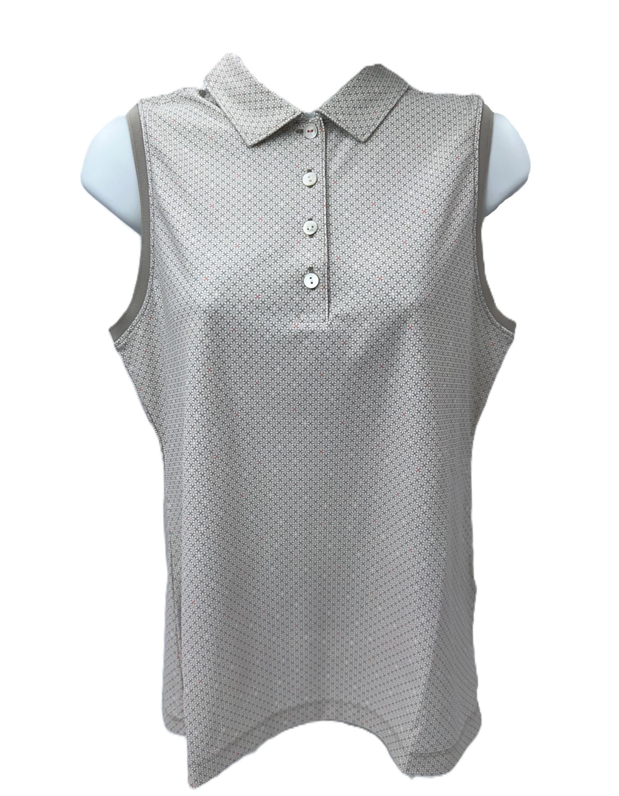 $95 Peter Millar Women’s Banded Mesh Sleeveless Button Polo – Pebble -Medium-New