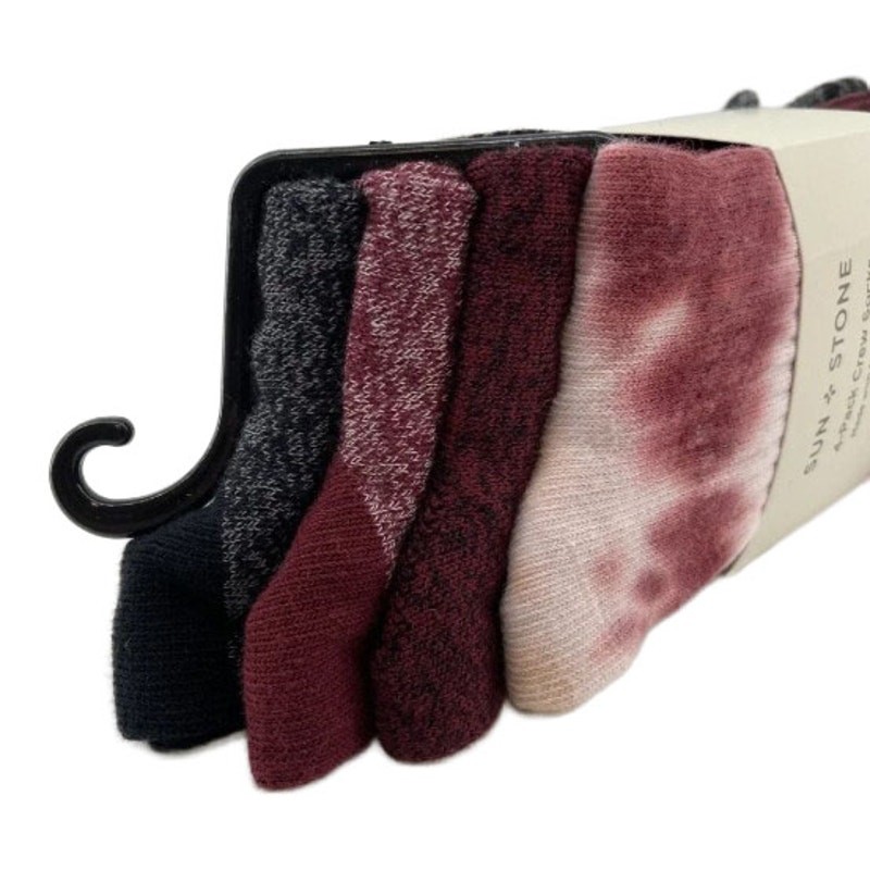 Sun + Stone Lot of 2 4-PK Assorted Crew Socks Burgundy/Charcoal Sock Size 10-13