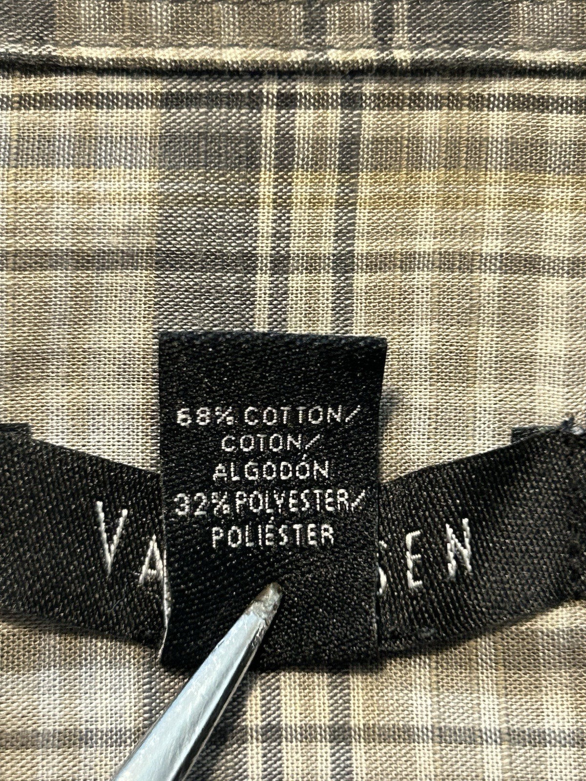 Van Heusen Men’s L Gray Plaid Short Sleeve Button-Up Woven Pockets Shirt (117)