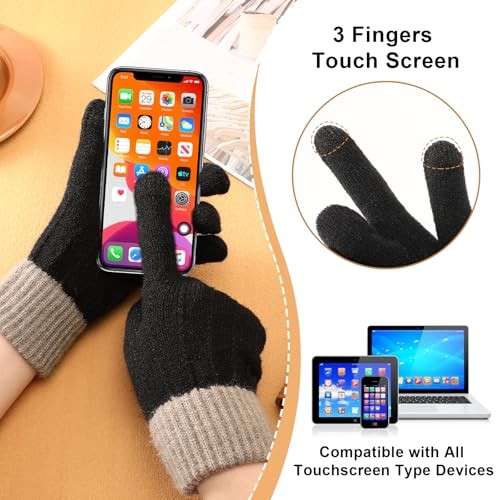 Clothirily Winter Gloves for Women – Touch 4 Pack, Black & Grey & Khaki & Pink