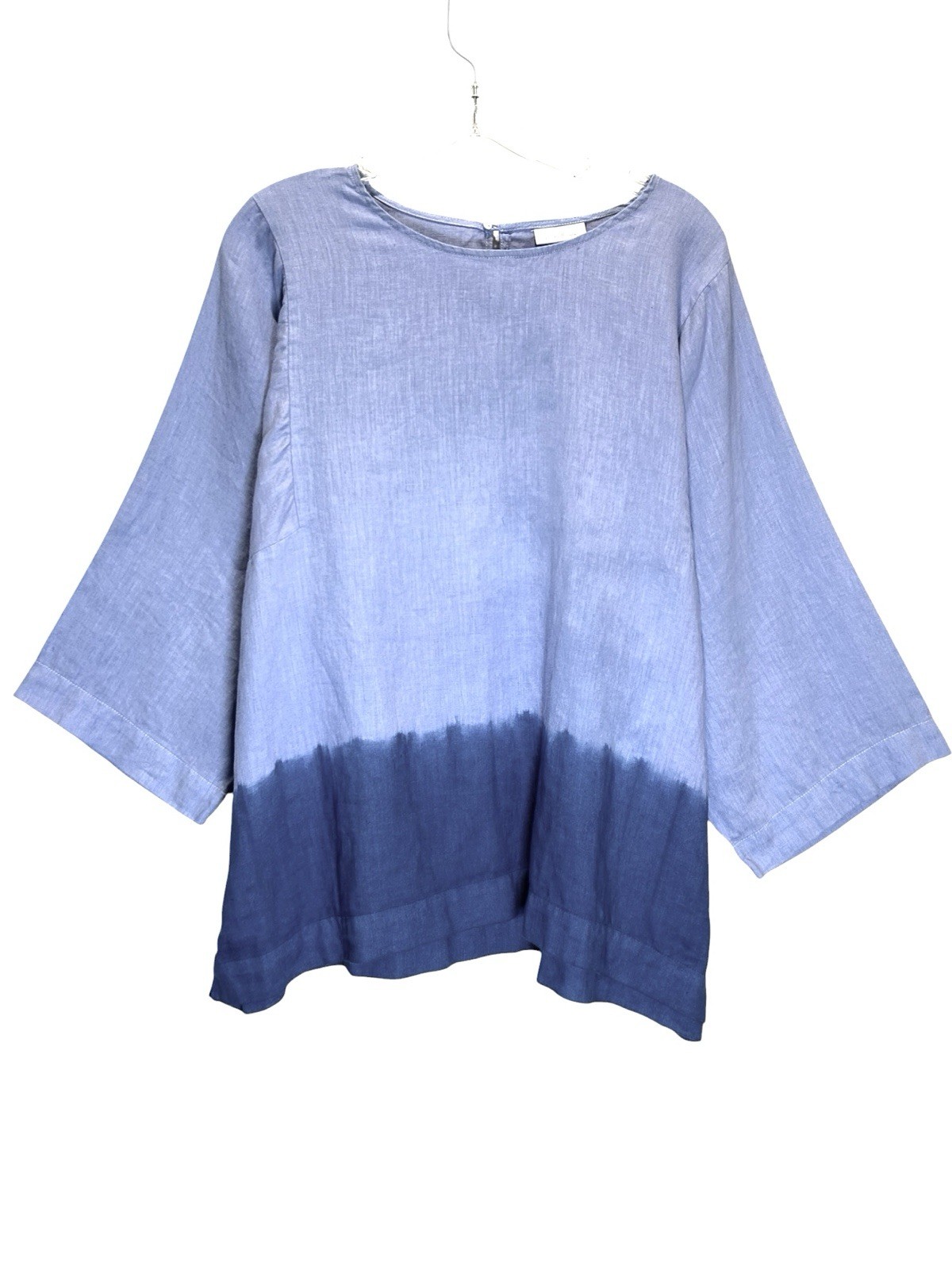 J Jill Blue Linen Tunic Dip Dyed Gradient Design, 3/4 Sleeves – Extra Large