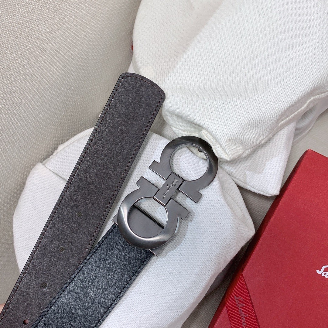 Reversible Salvatore Ferragamo Belt Gancino Mens 1.38inch Gunmetal Buckle