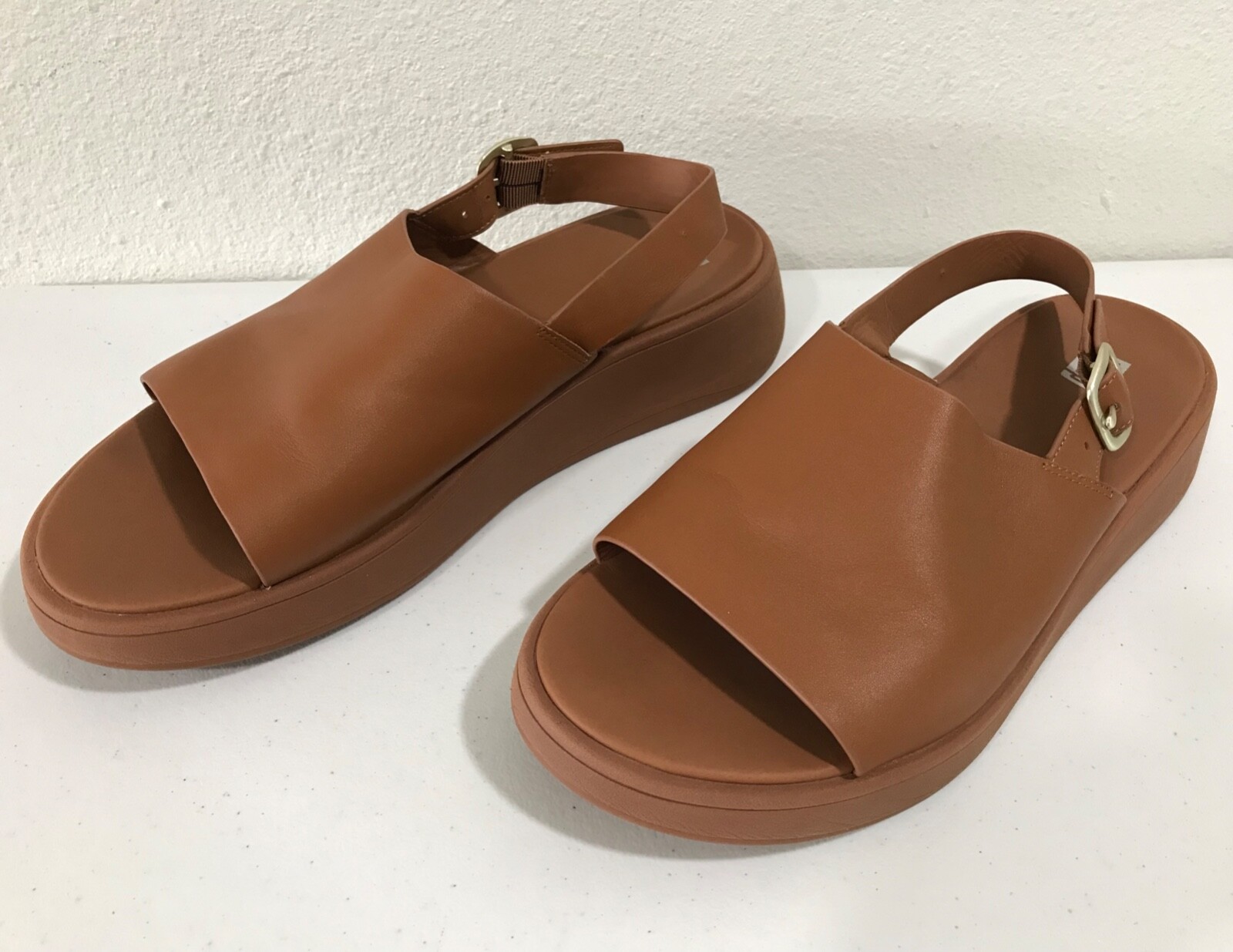 Fitflop F-Mode Tan Leather Platform Back Strap Sandals Women’s Size 10