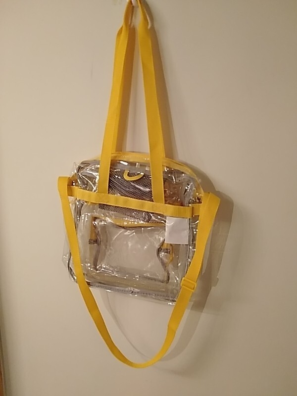 Eastport clear 100% PVC shoulder bag w/yellow trim, 3 straps 2 pockets zip close