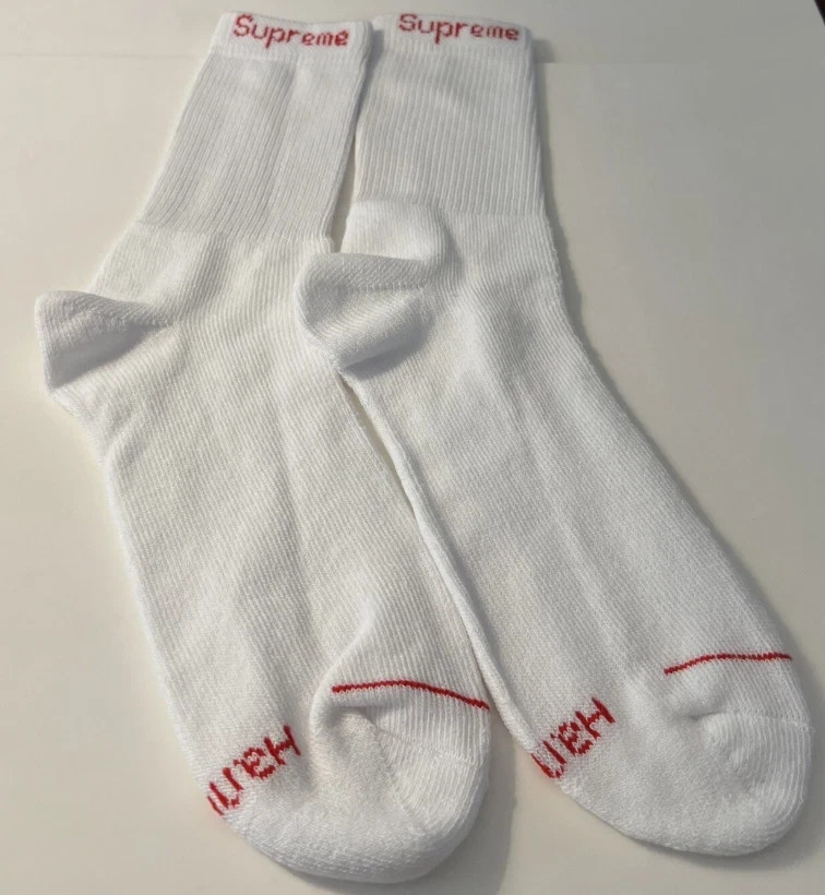 Pack of 4 Supreme Hanes White Crew Socks Unisex Size 6-12 Sealed Brand New Tags