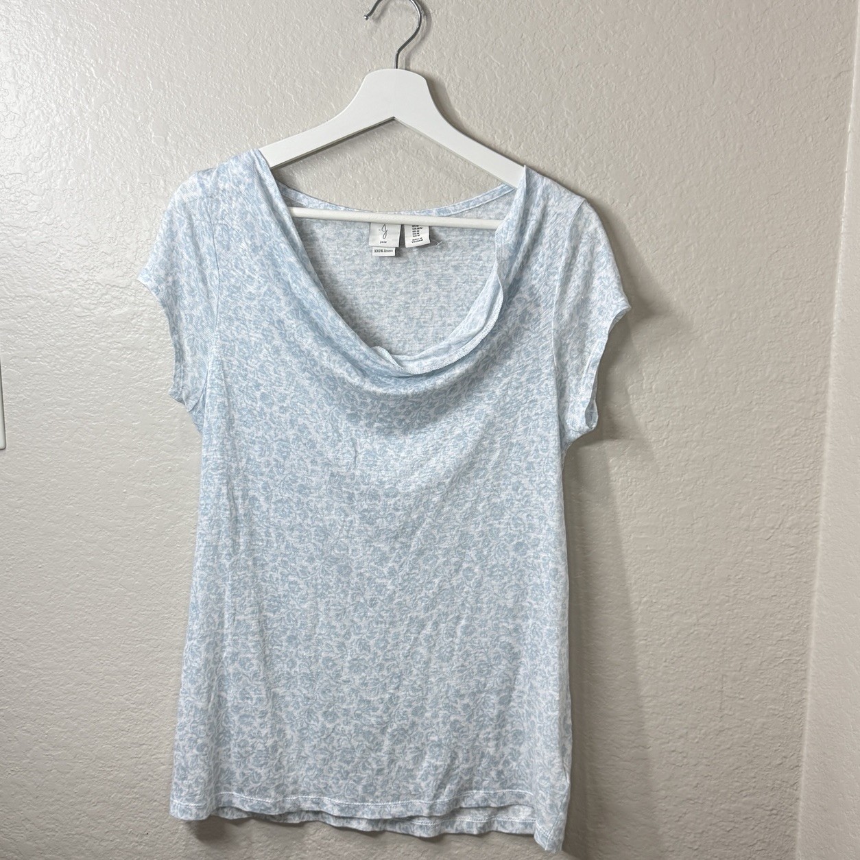 Joie 100% Linen Top Blue White Print Cowl Neck Lightweight Coastal Resort Sz M