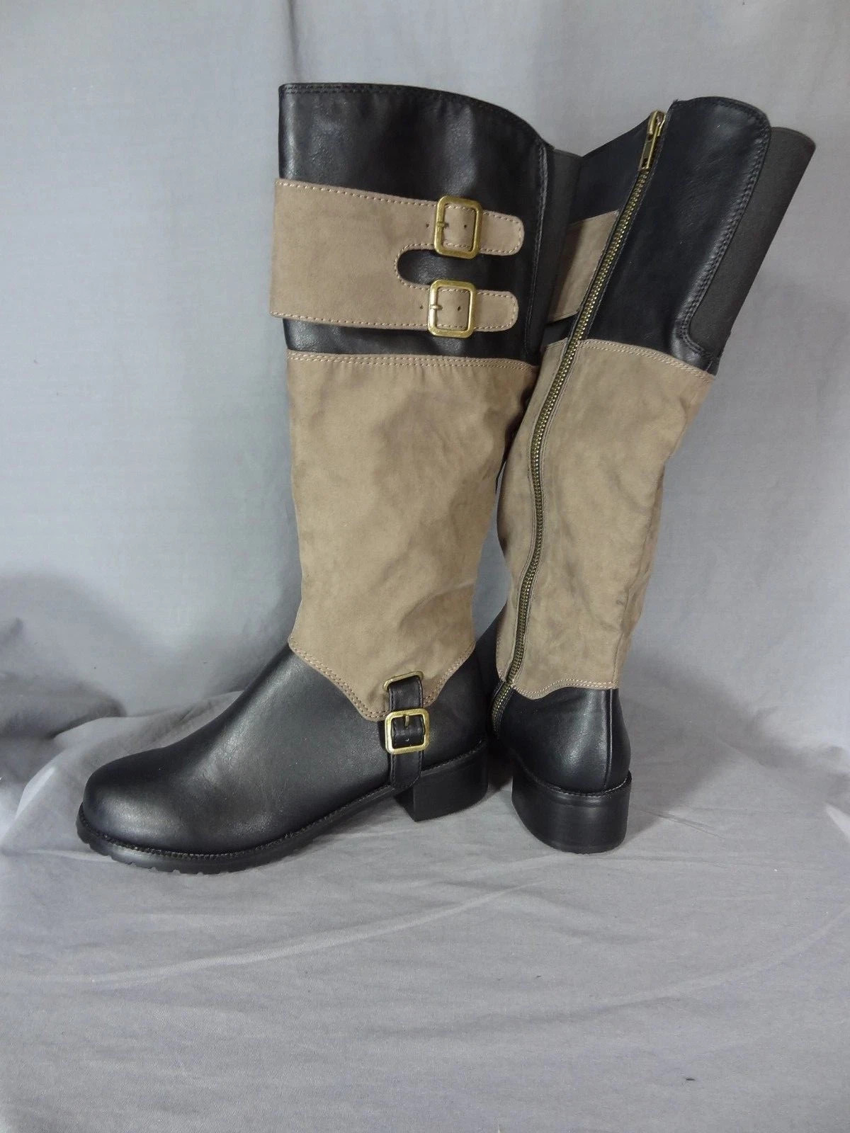 Bella Vita Knee High Man Made Materials Riding Boots Black Beige size 7W