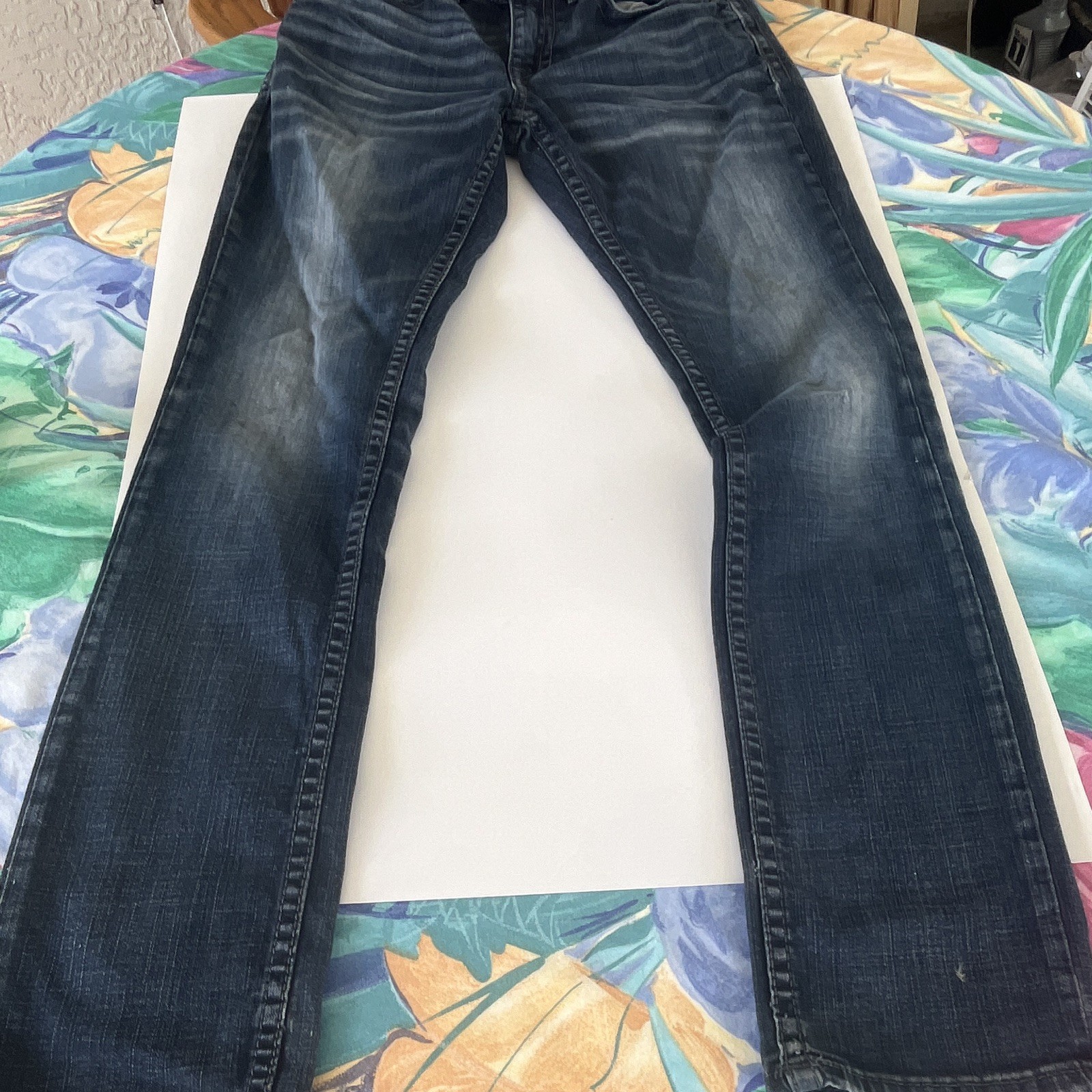 BKE Men’s Straight Fit Blue Medium Wash Denim Jeans Mid Rise 5-Pocket Logo