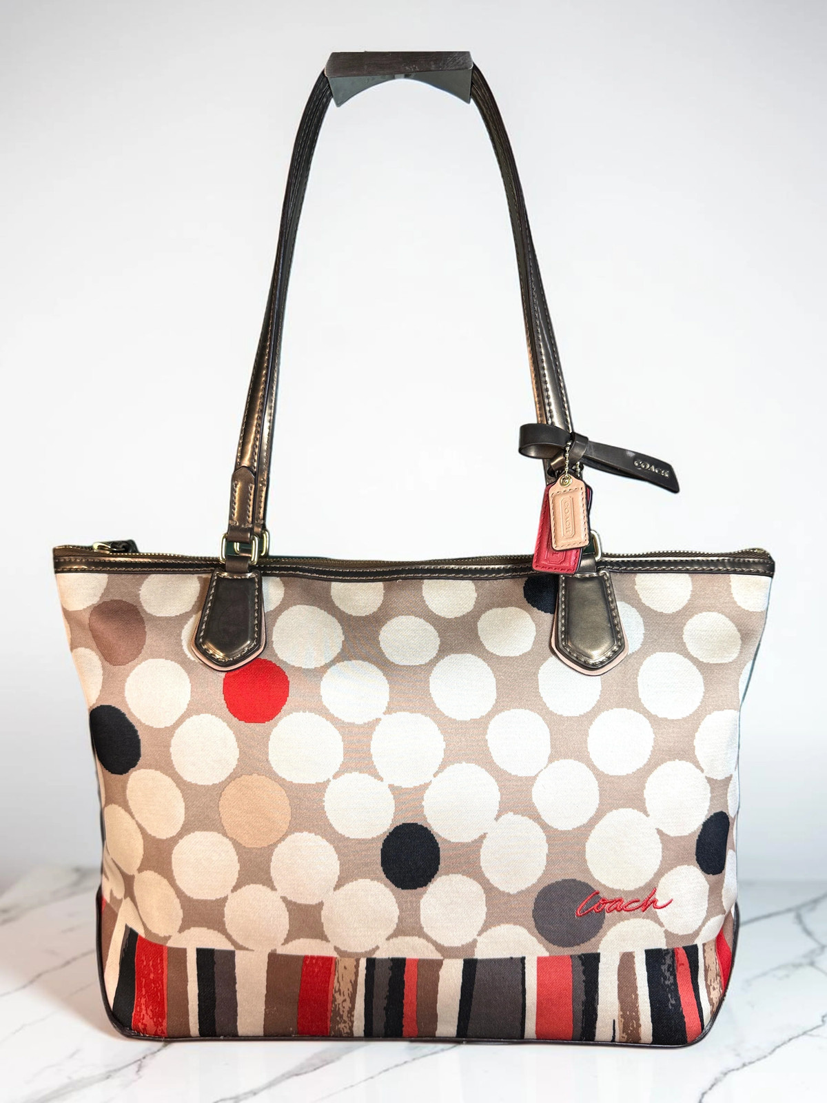 Coach Poppy Watercolor Polka Dot Tote Shoulder Bag