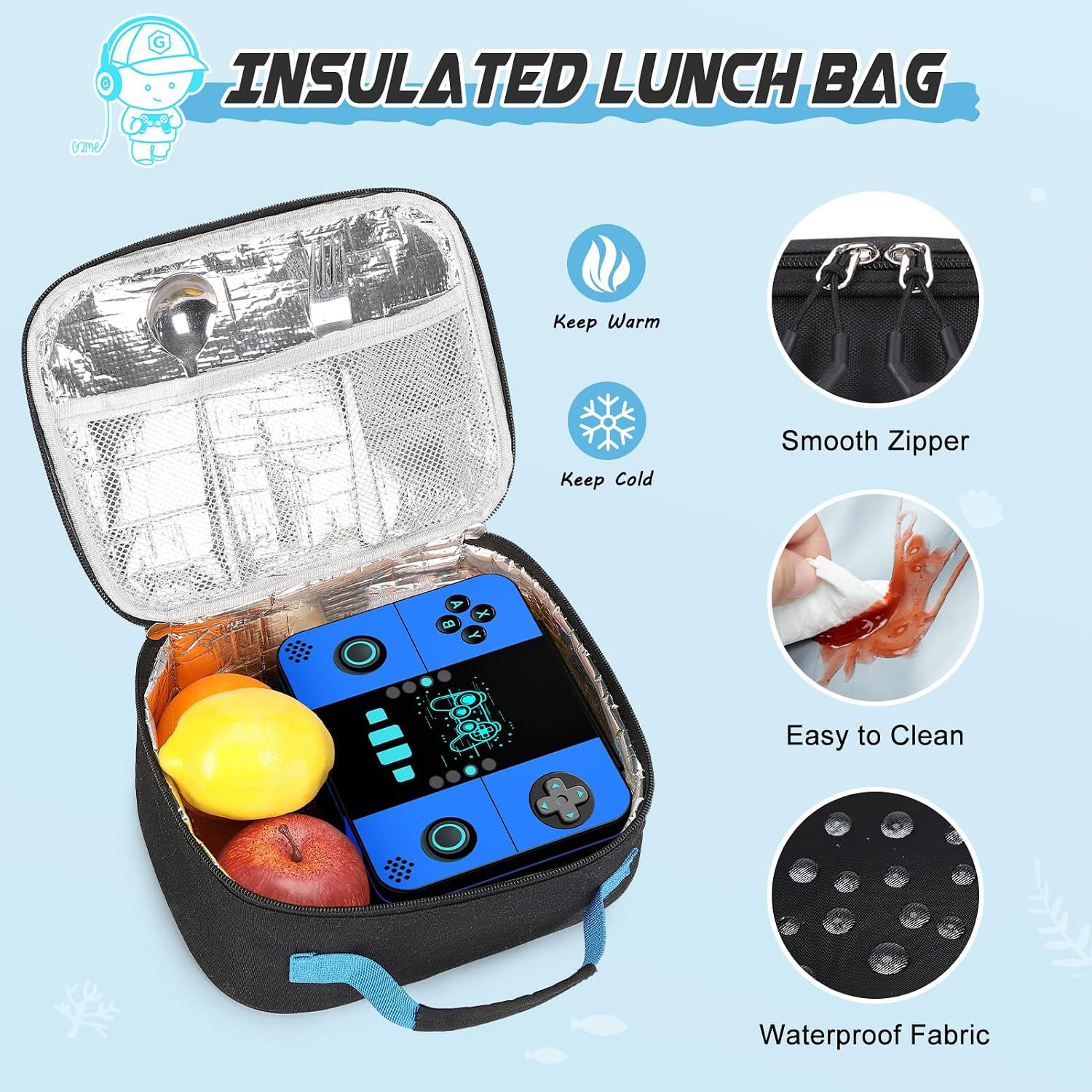 Backpack for Boys with Bento Lunch Box Set, Cool Luminous Gamer Boys Backpack Bo